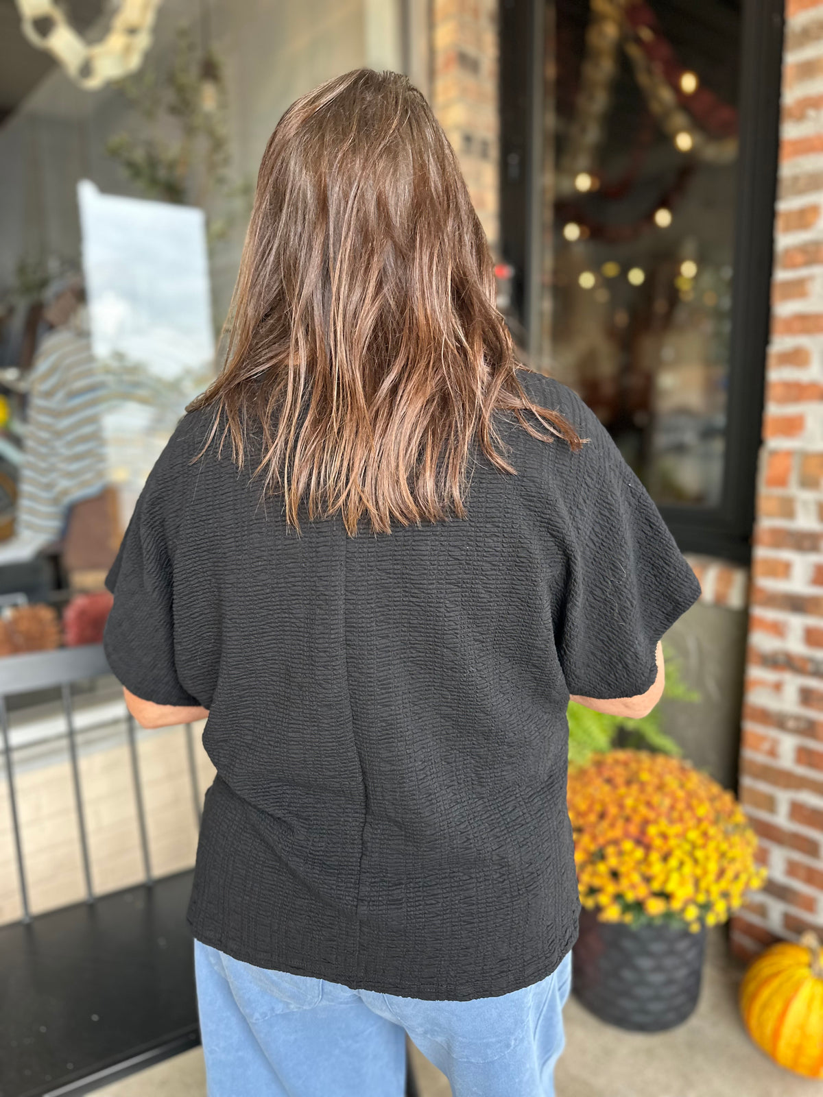 Black Textured Knit Top