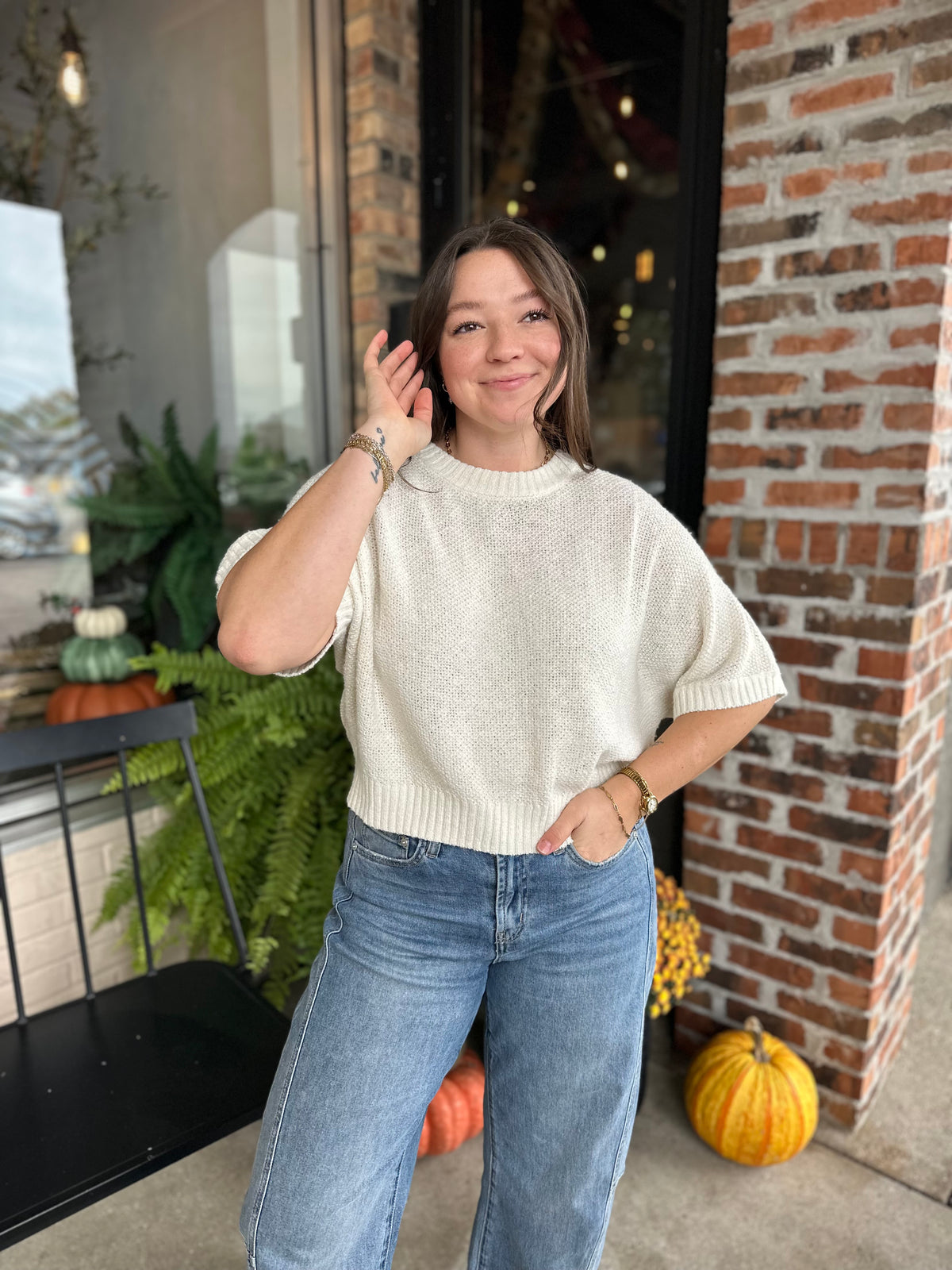 Cream Short Sleeve Sweater Top - FINAL SALE