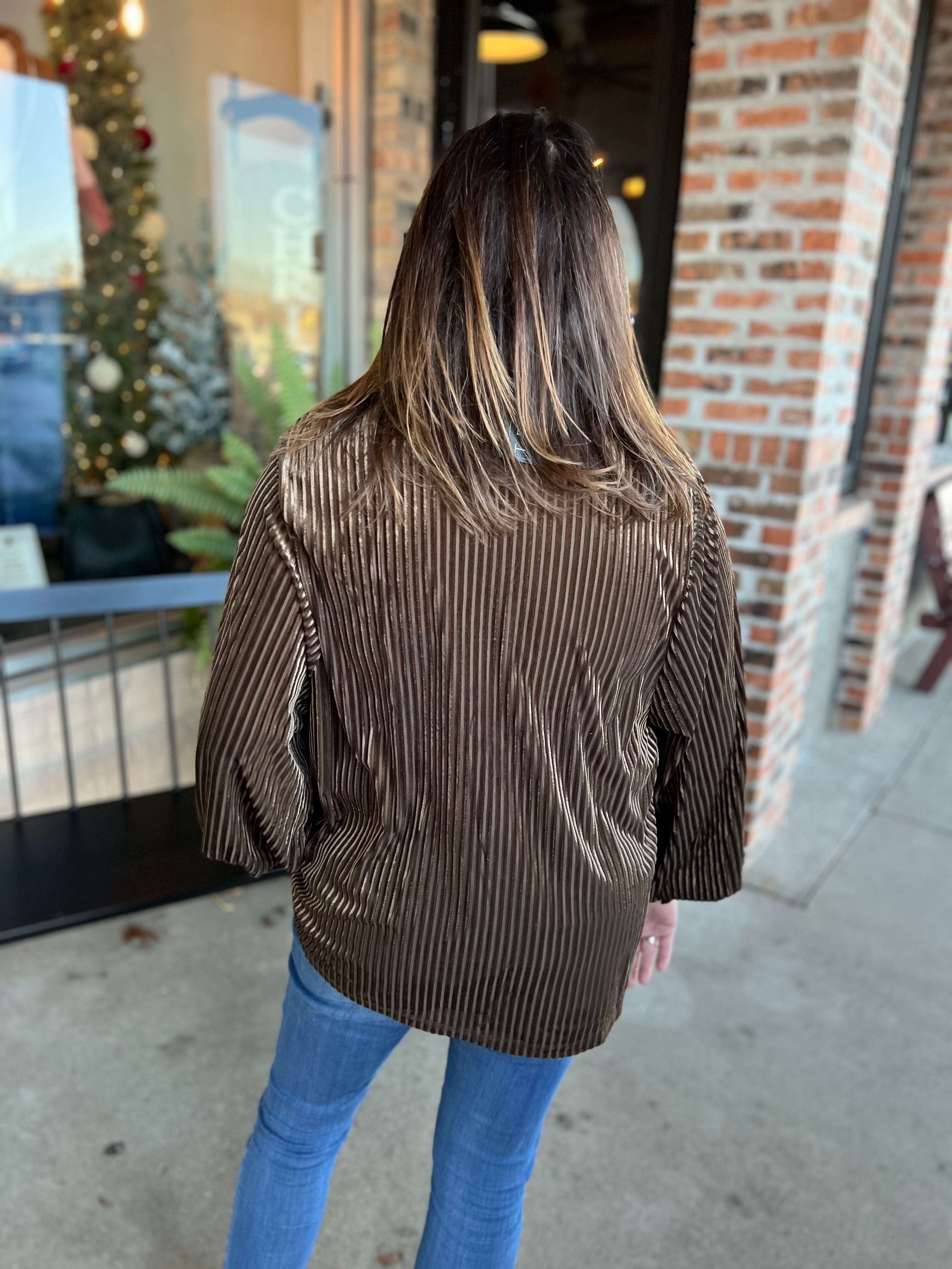 Brown Velvet Stripe Blouse