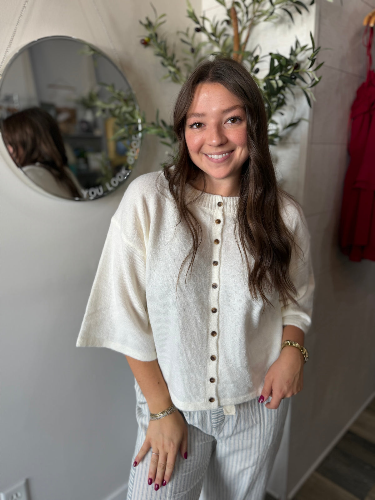 Ivory Wide Sleeve Button Front Knit Cardigan