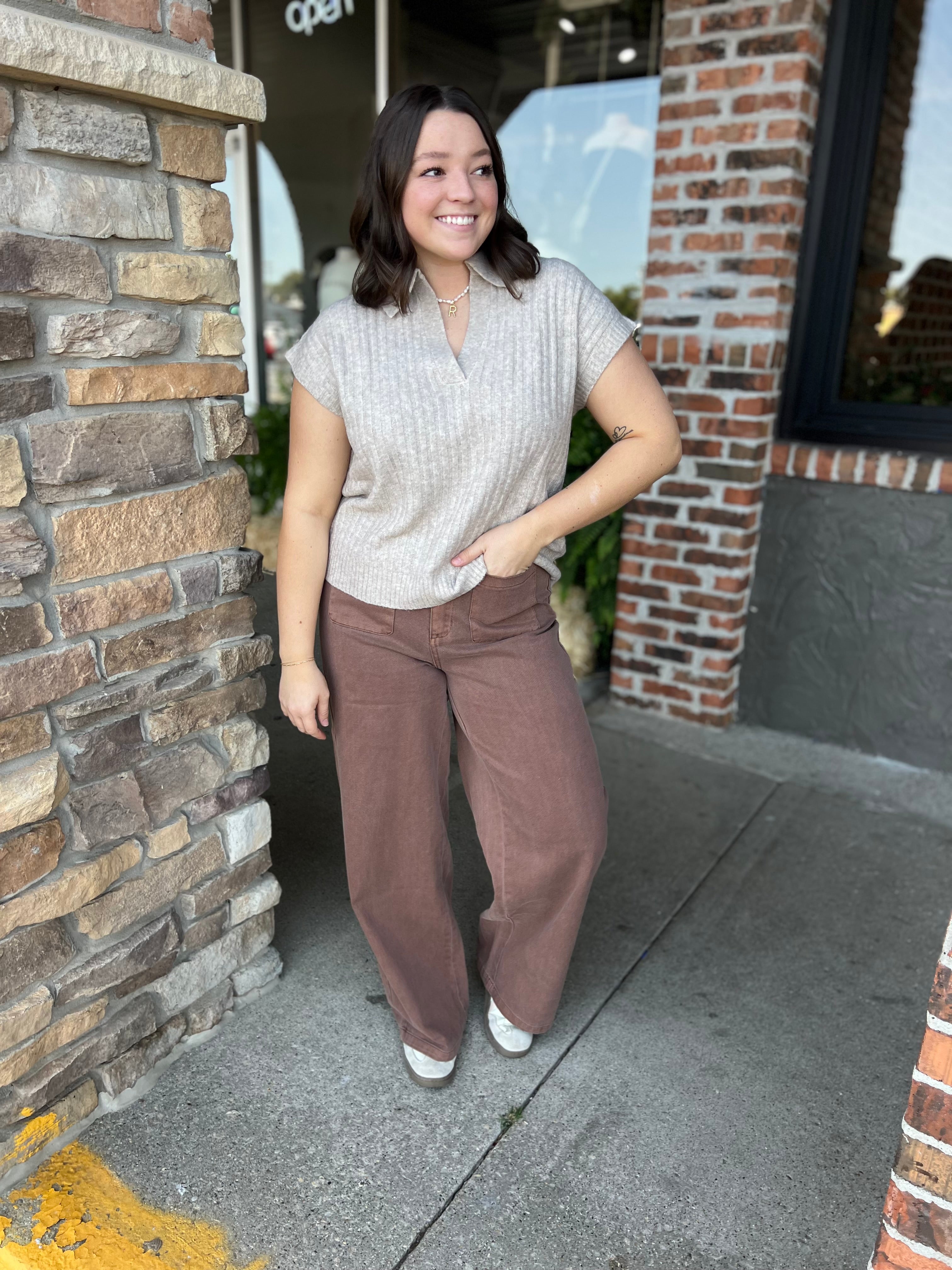 Brown Wide Leg Pants- FINAL SALE