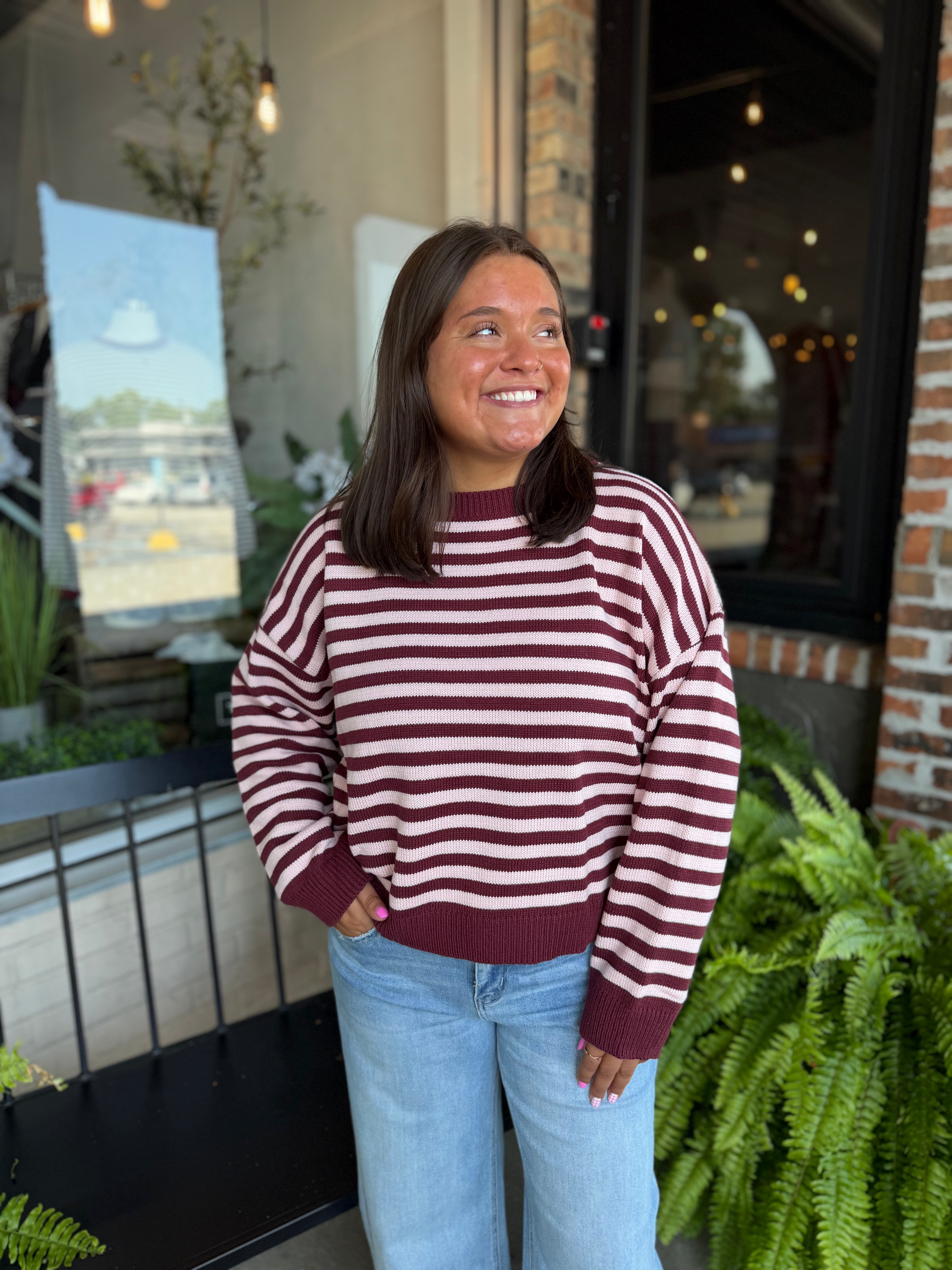 Burgundy Striped Sweater