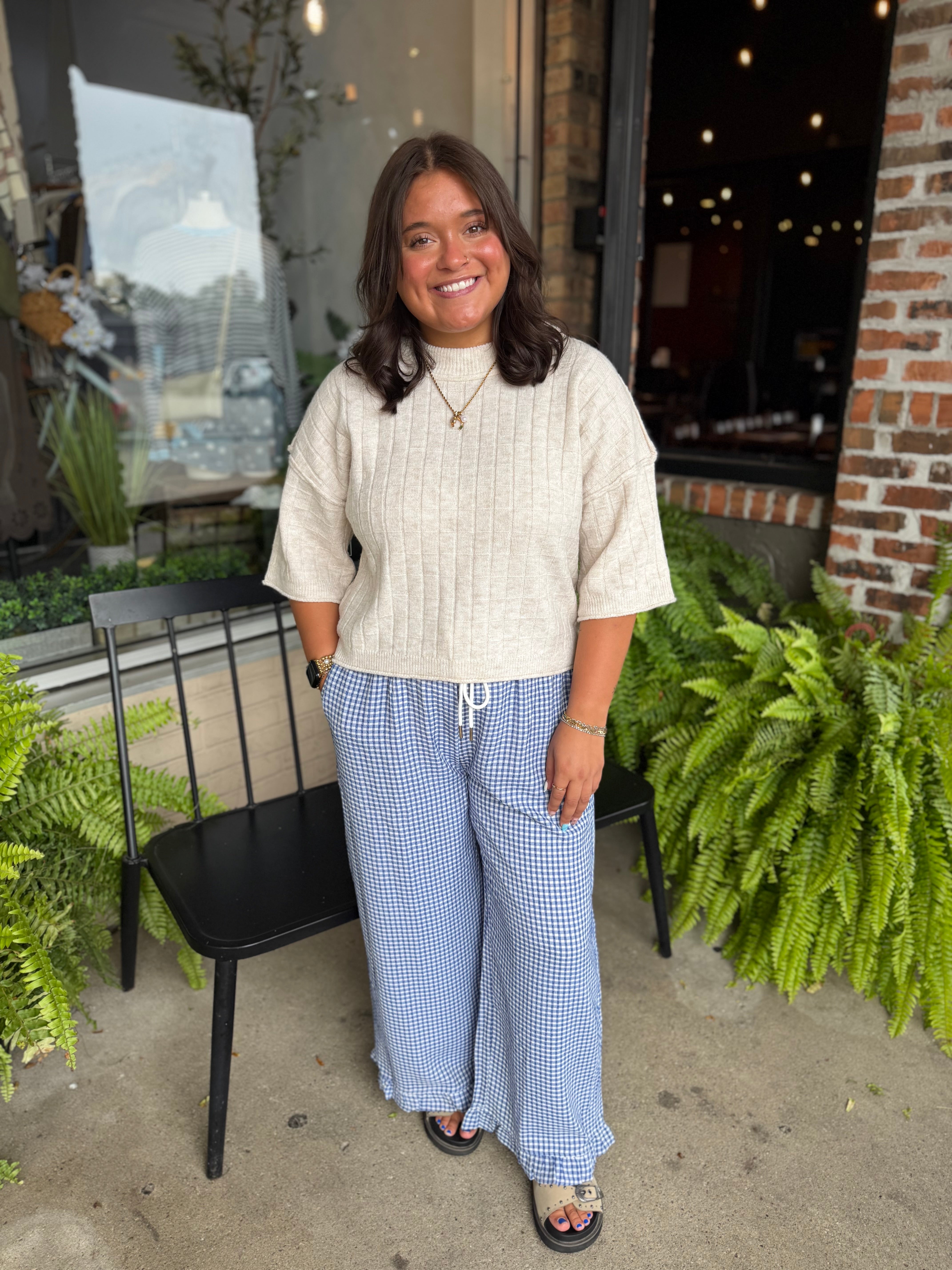 Navy Checkered Gingham Pants