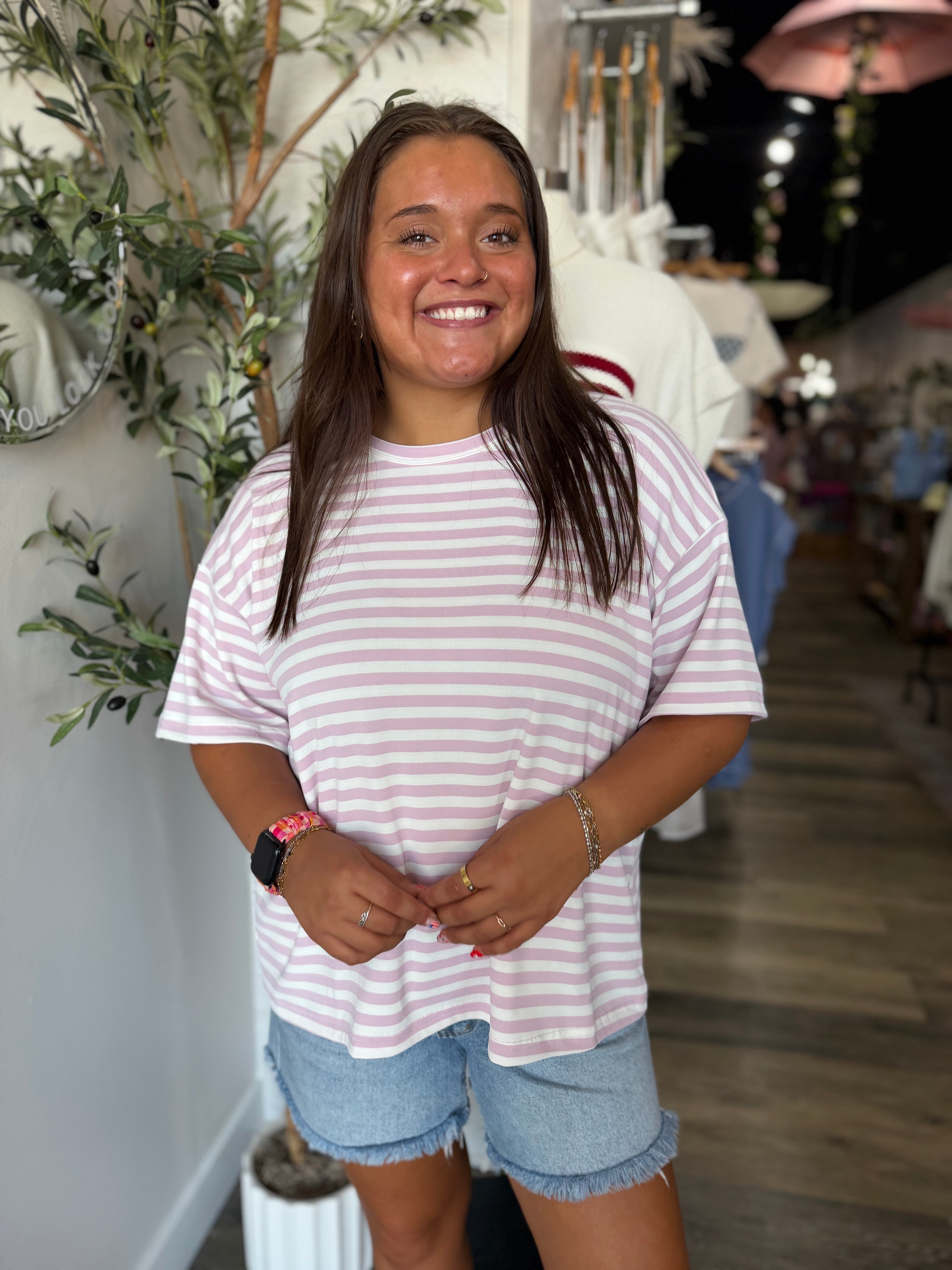 Pink Stripe Oversized T-Shirt