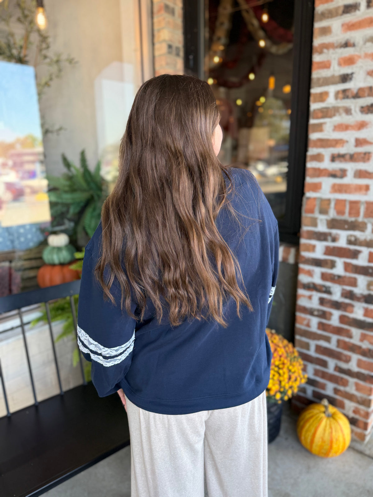 Navy Cotton Crew Neck Long Sleeve Pullover
