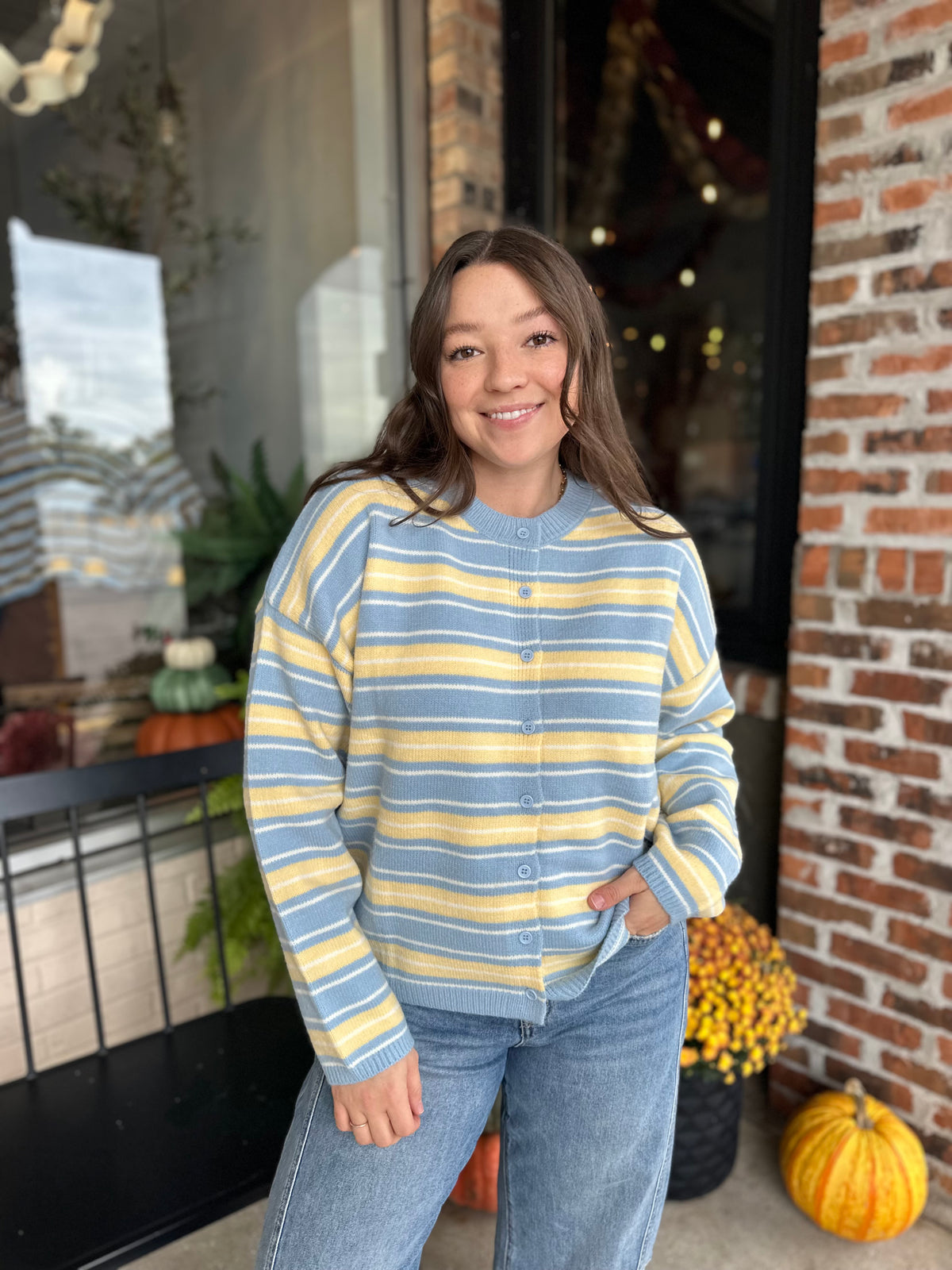 Blue Yellow Striped Sweater Cardi