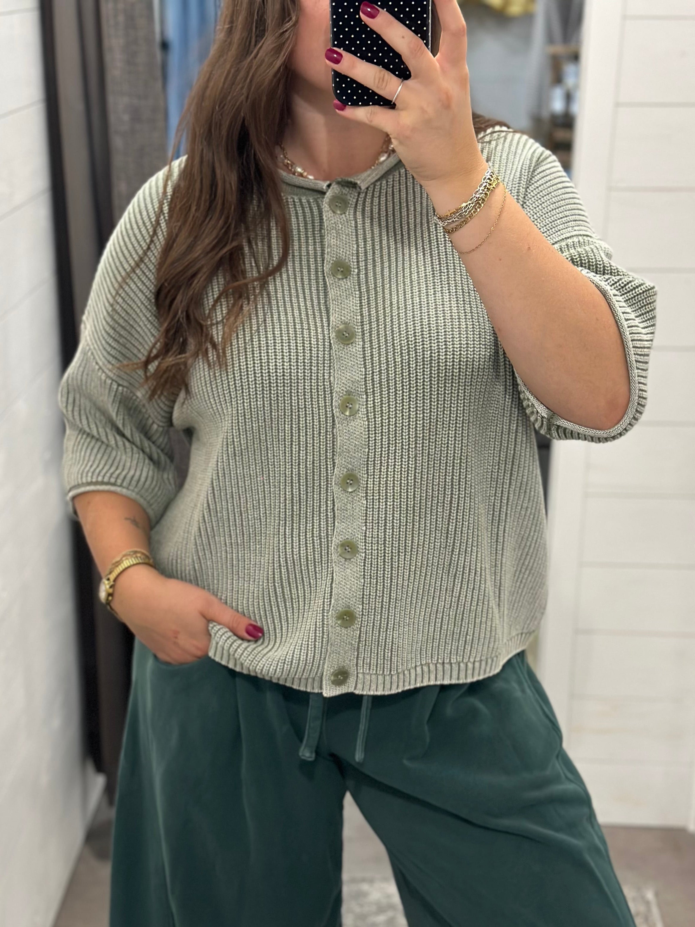Olive Rolled Edge Cardi