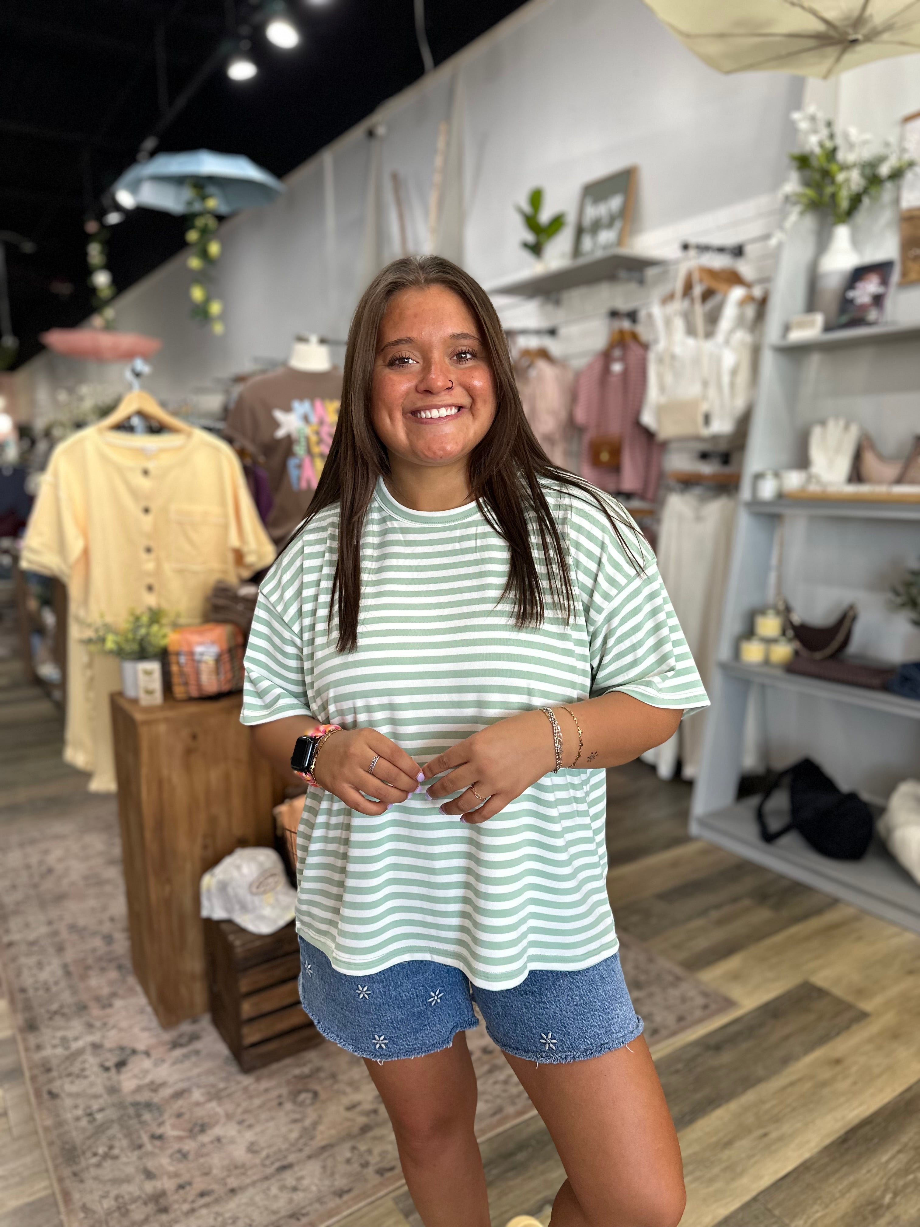 Sage Stripe Oversized T-Shirt