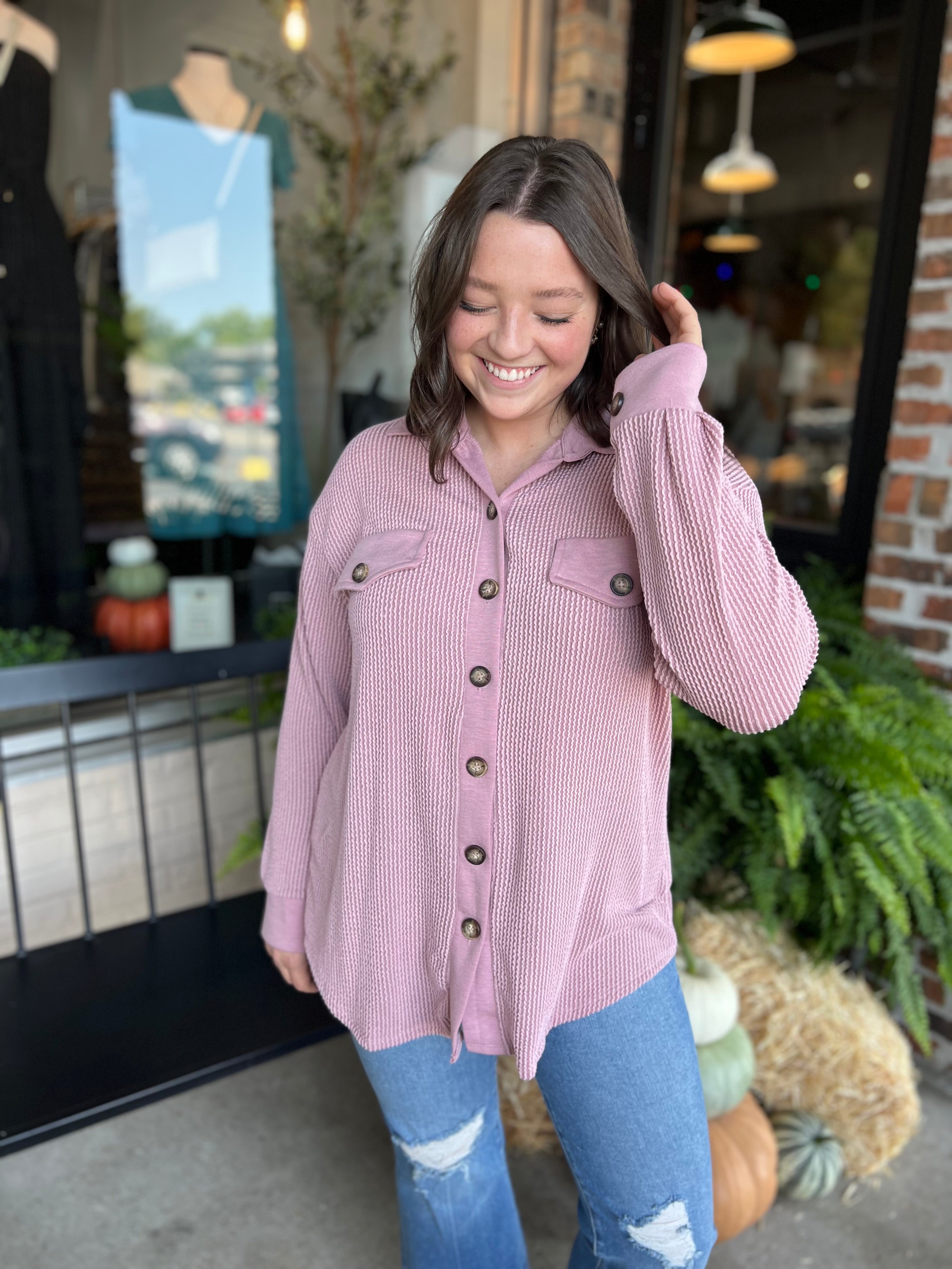 Mauve Rib Long Sleeve Jacket