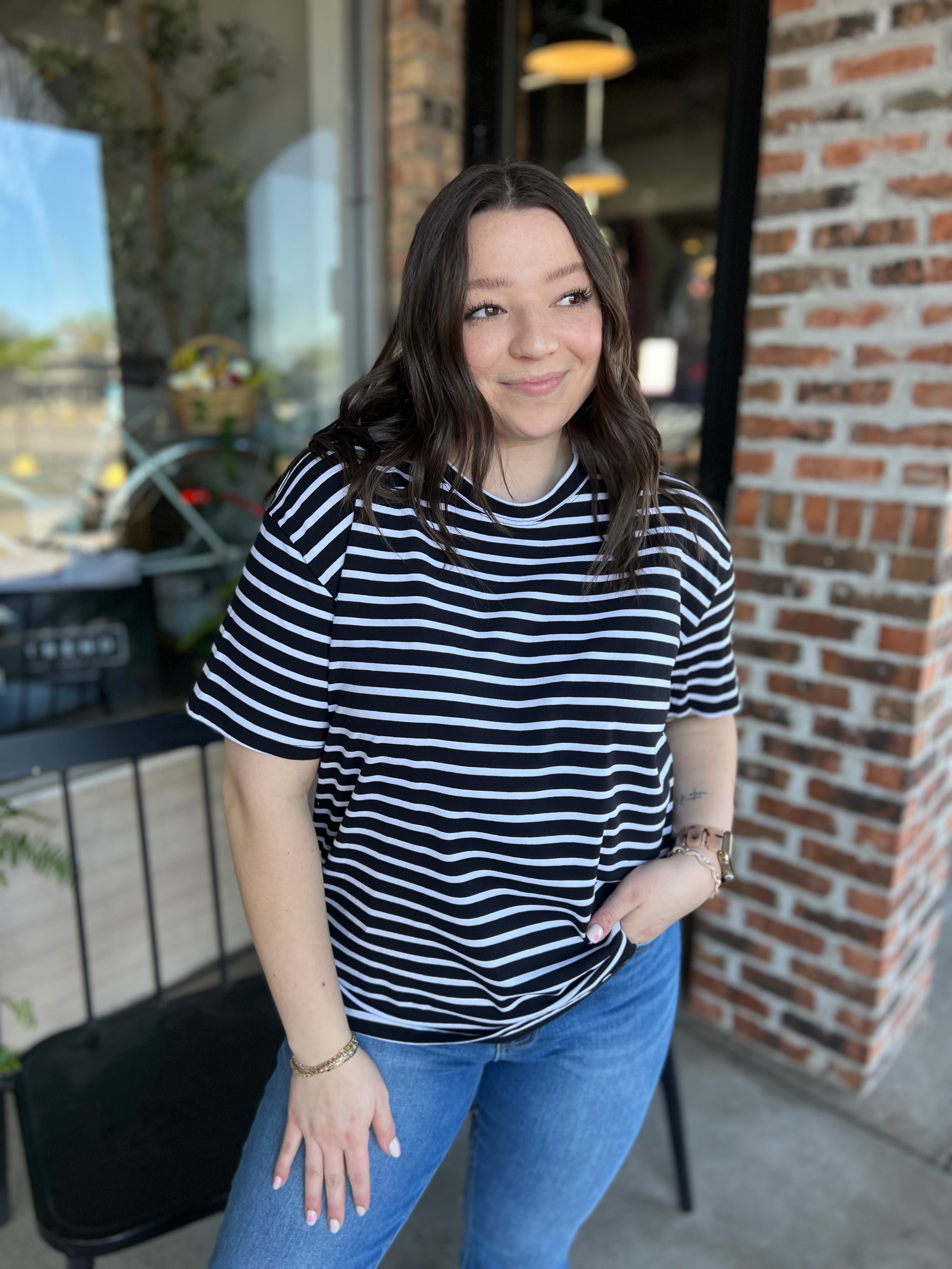 Black Stripe Basic Top
