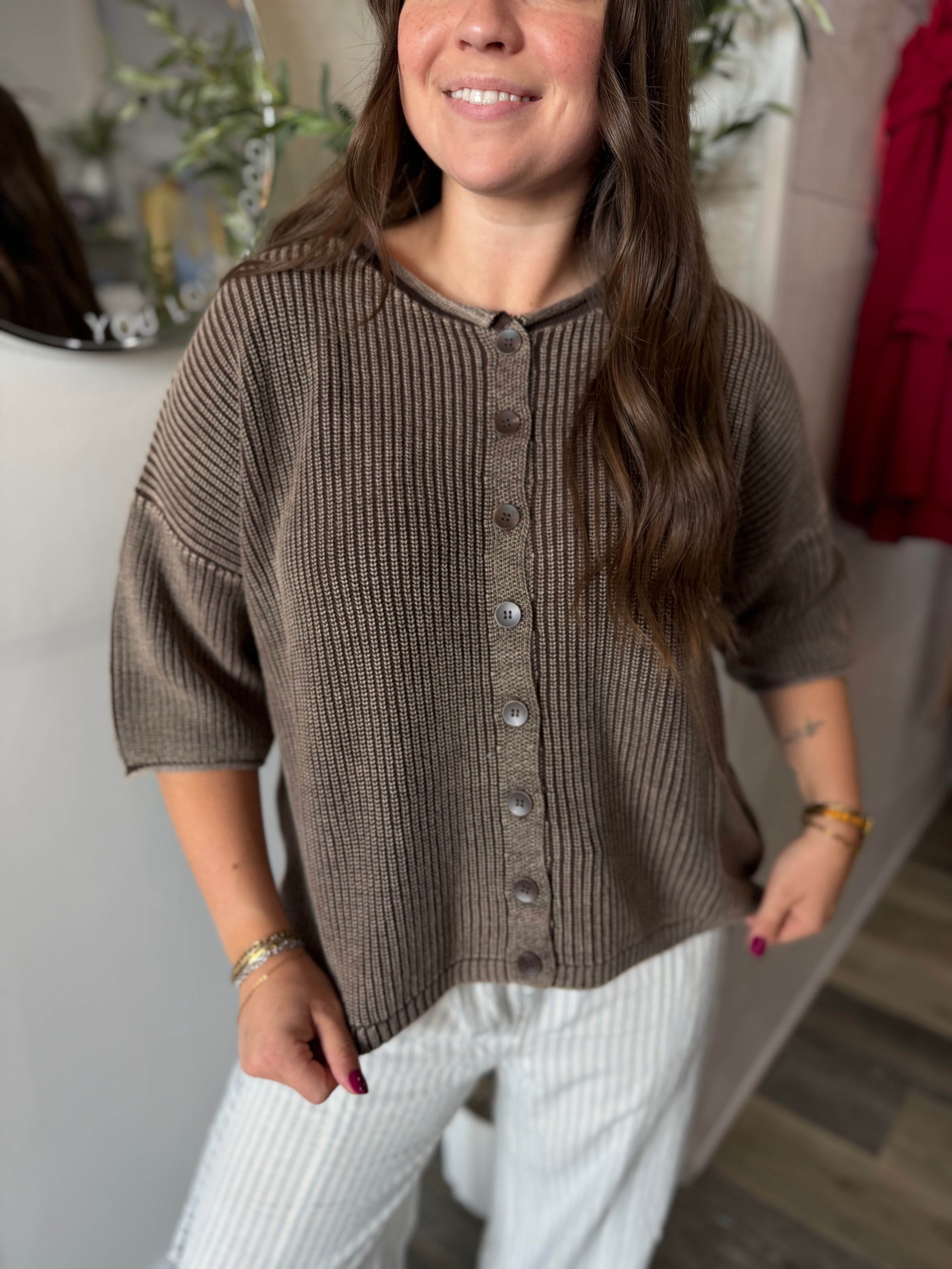 Dark Brown Rolled Edge Cardi
