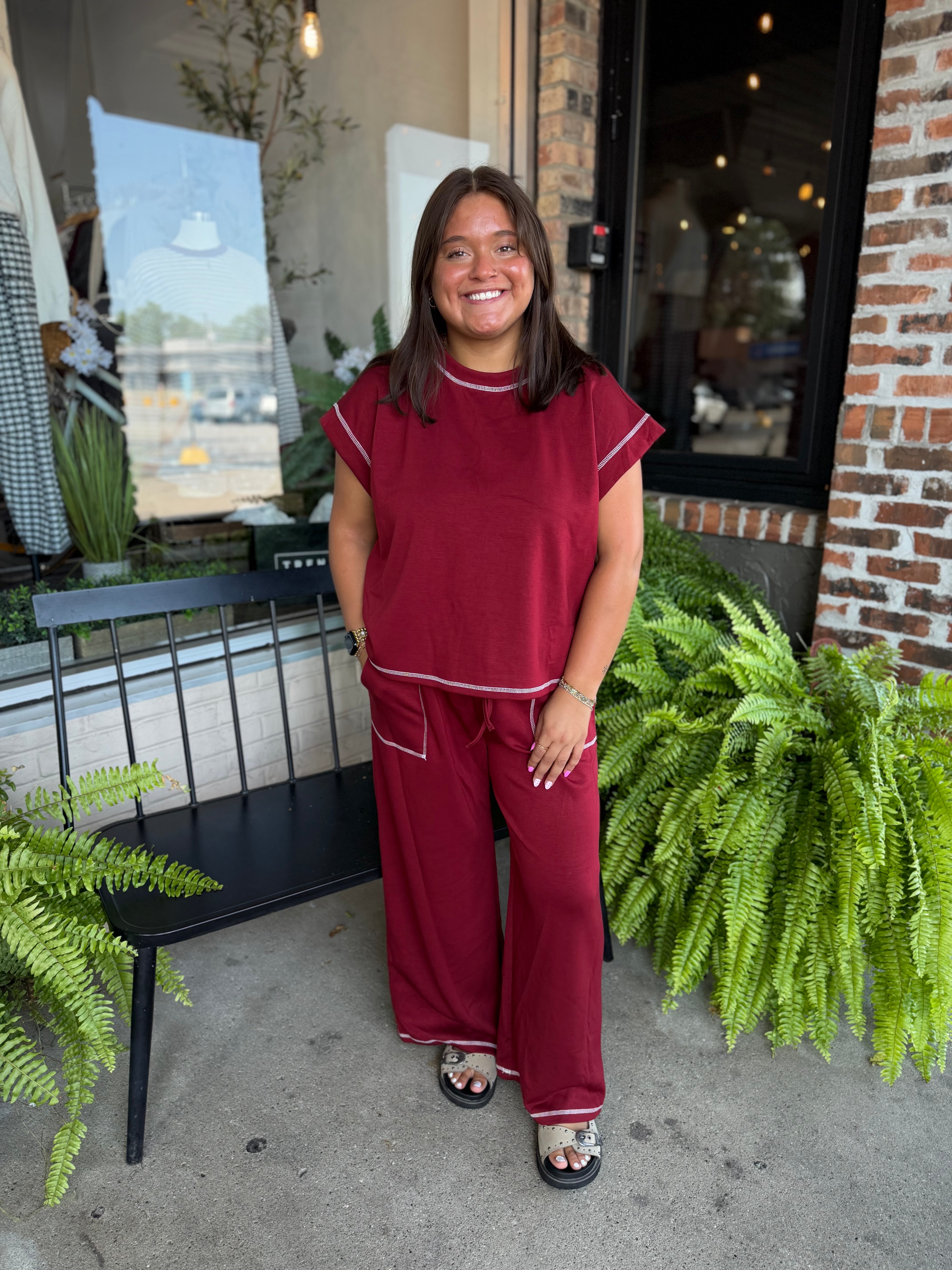 Maroon Raw Edge Top
