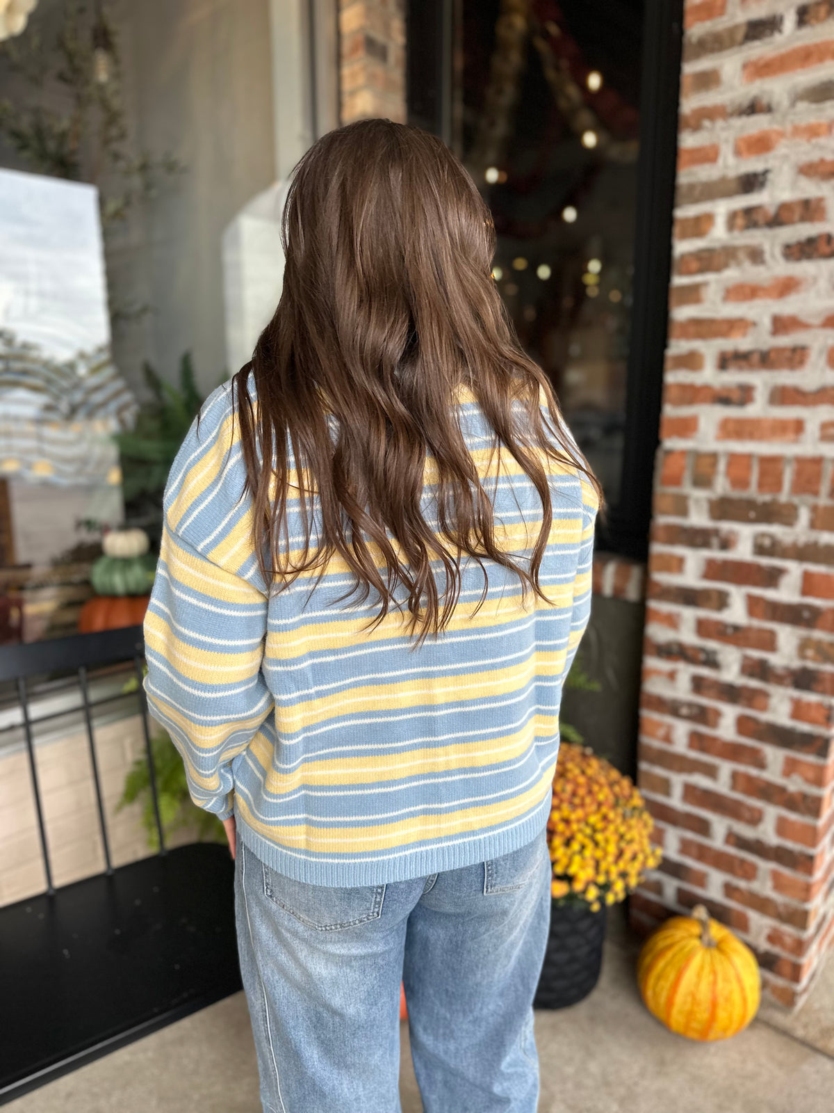 Blue Yellow Striped Sweater Cardi