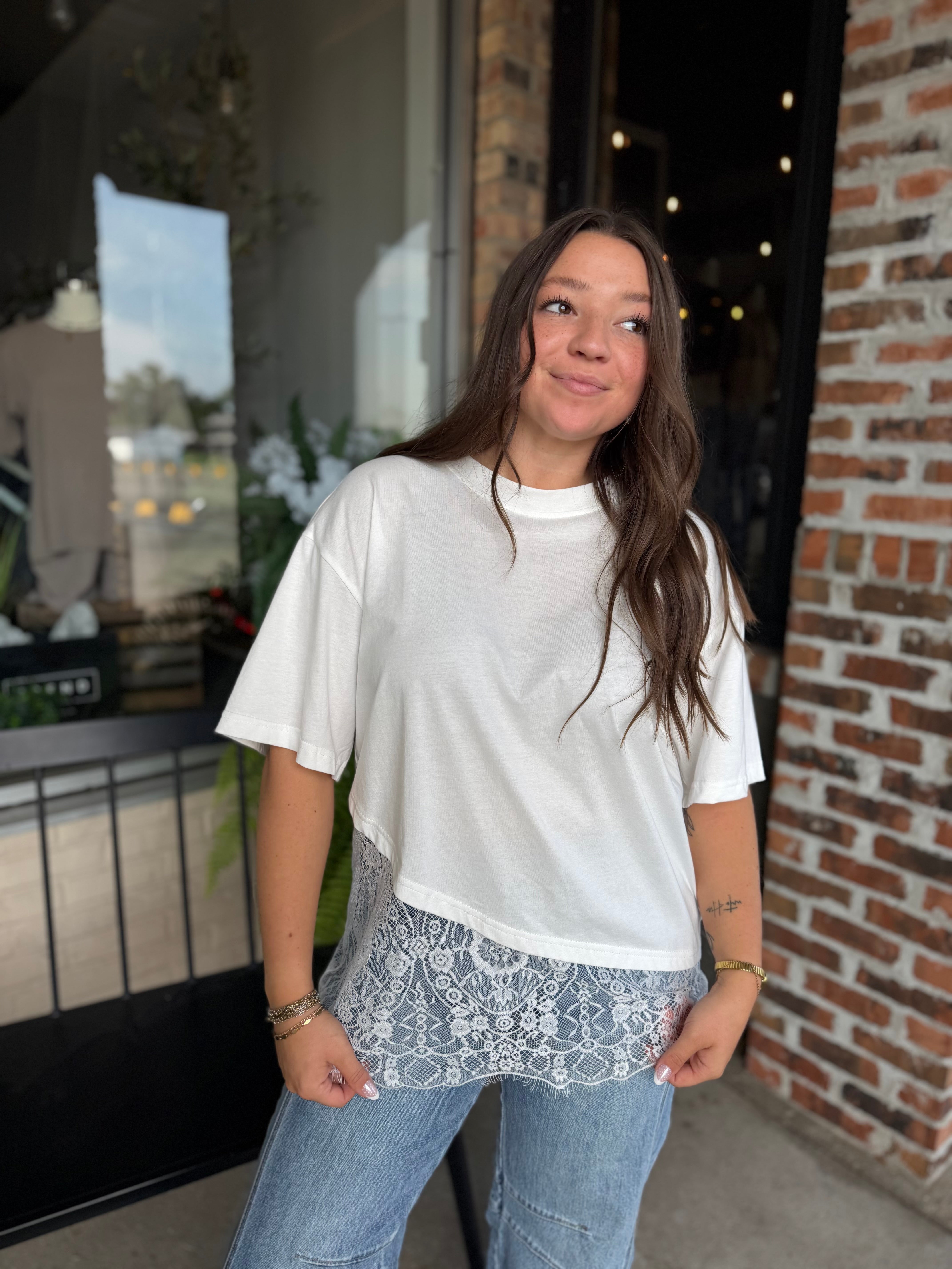 White Lace Trimmed T-Shirt