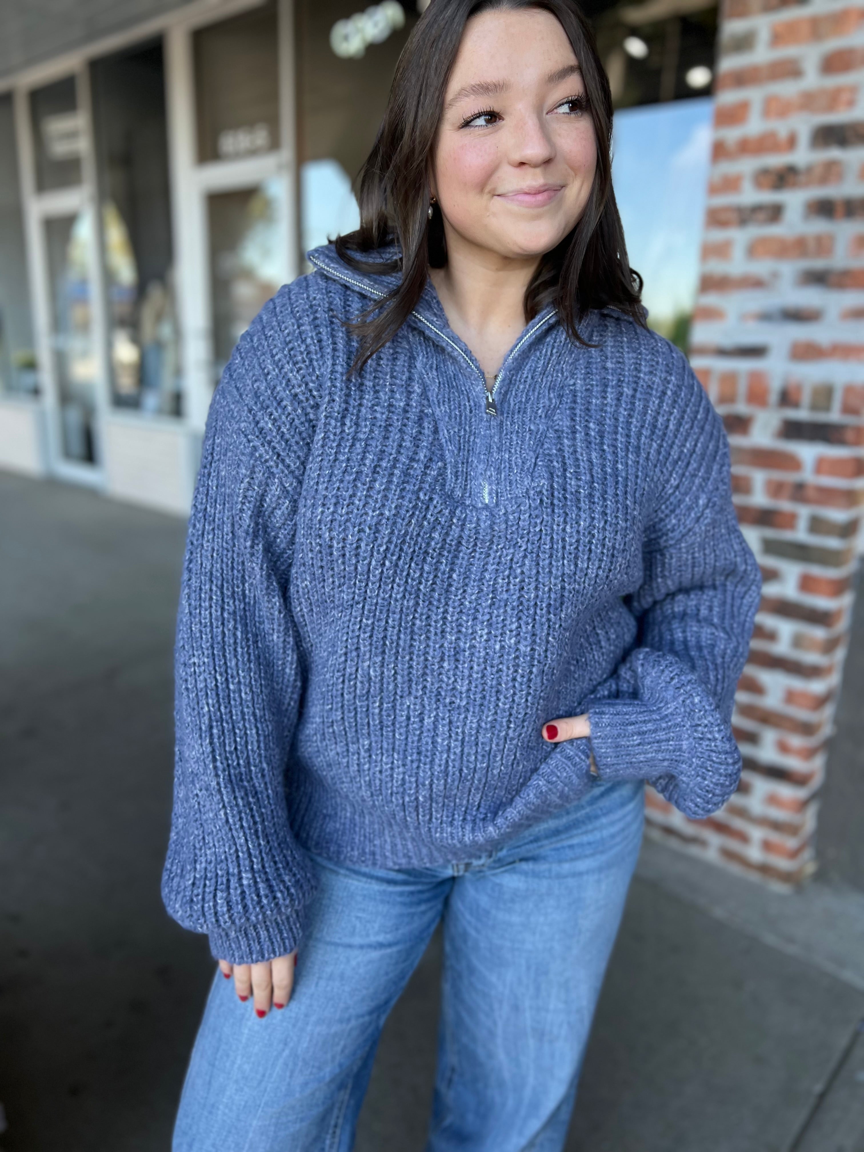 Blue Quarter Zip Polo Sweater