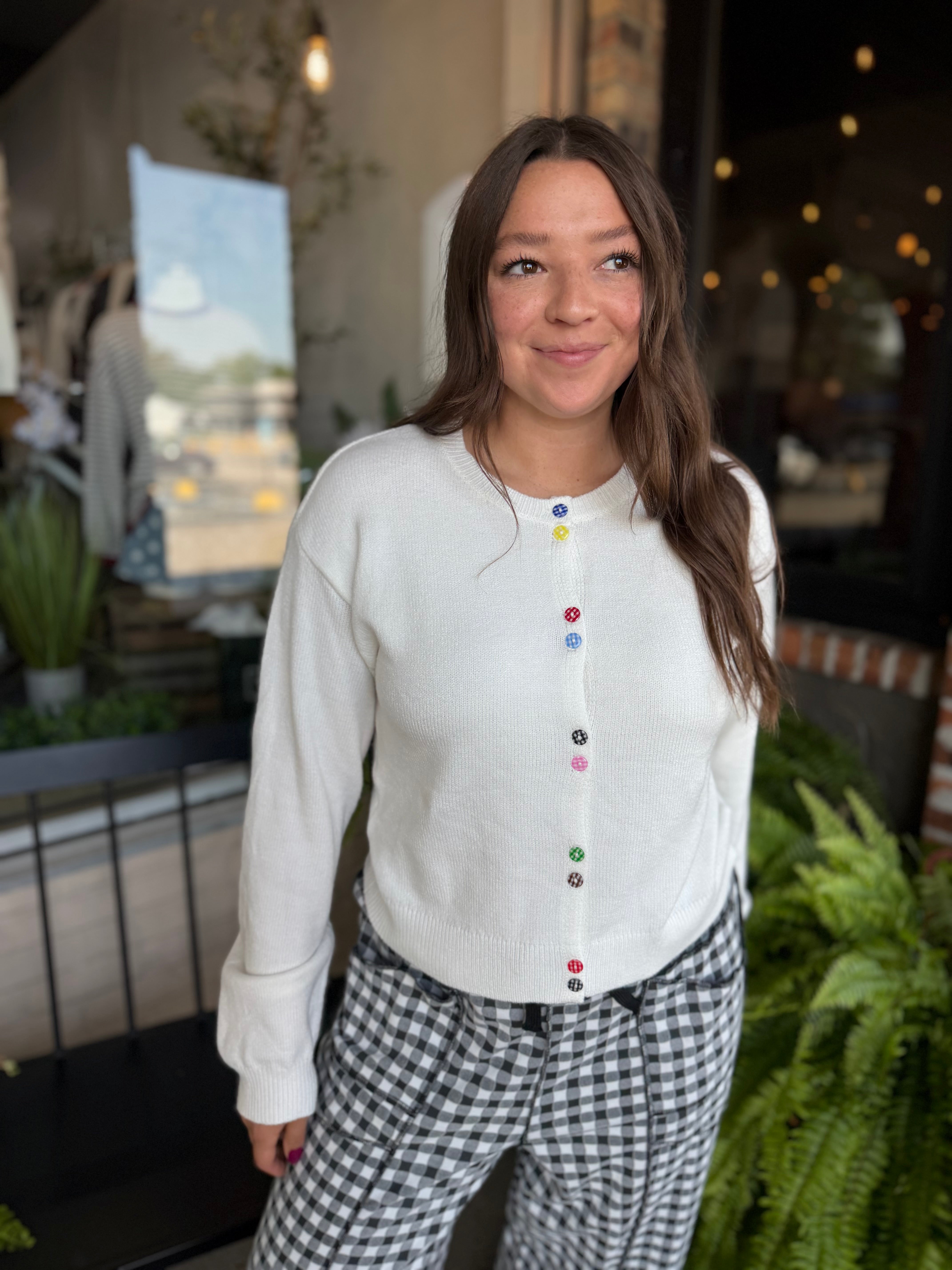 Ivory Long Sleeve Buttoned Cropped Cardigan