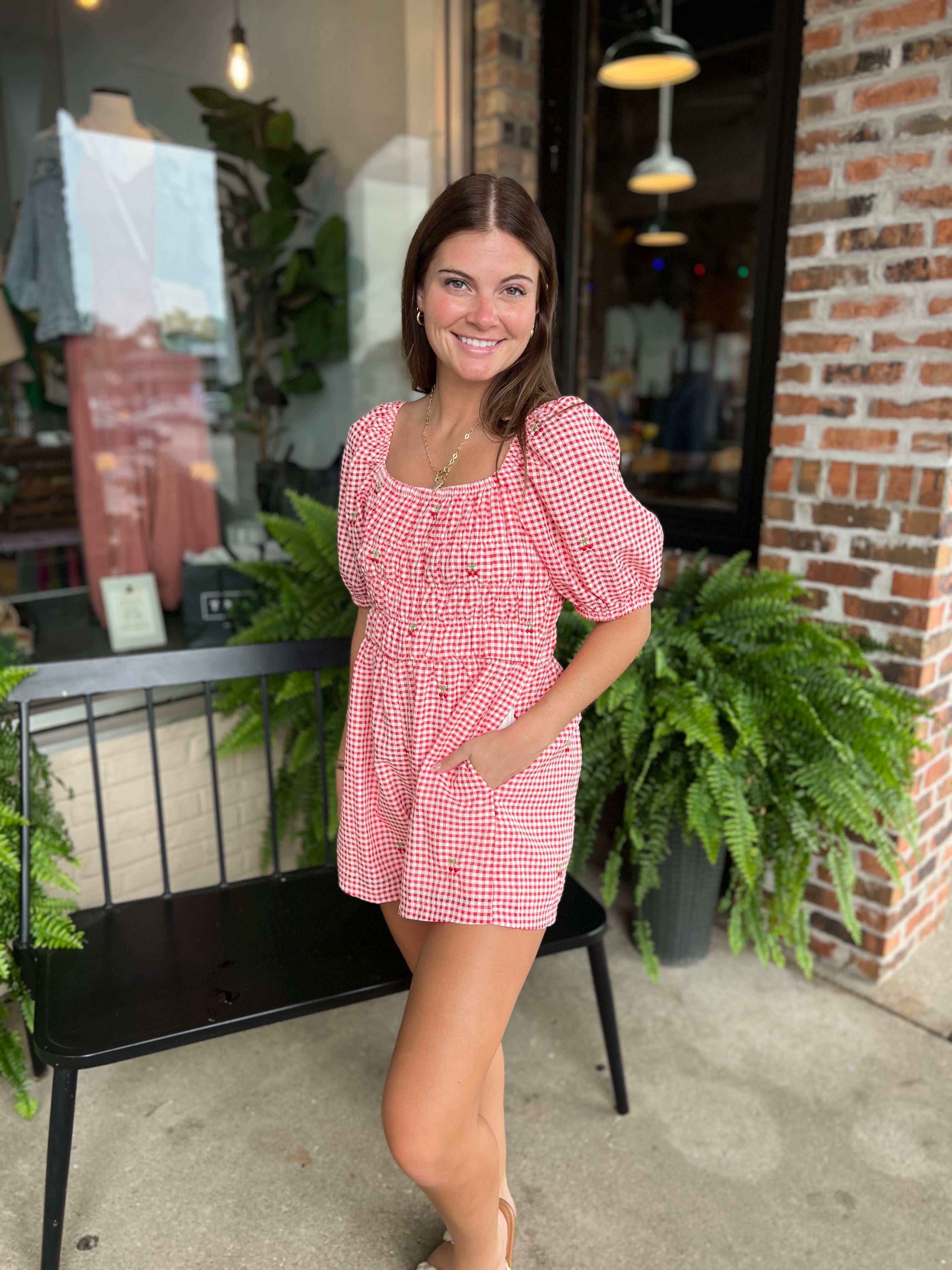 Cherry Checkered Romper - FINAL SALE