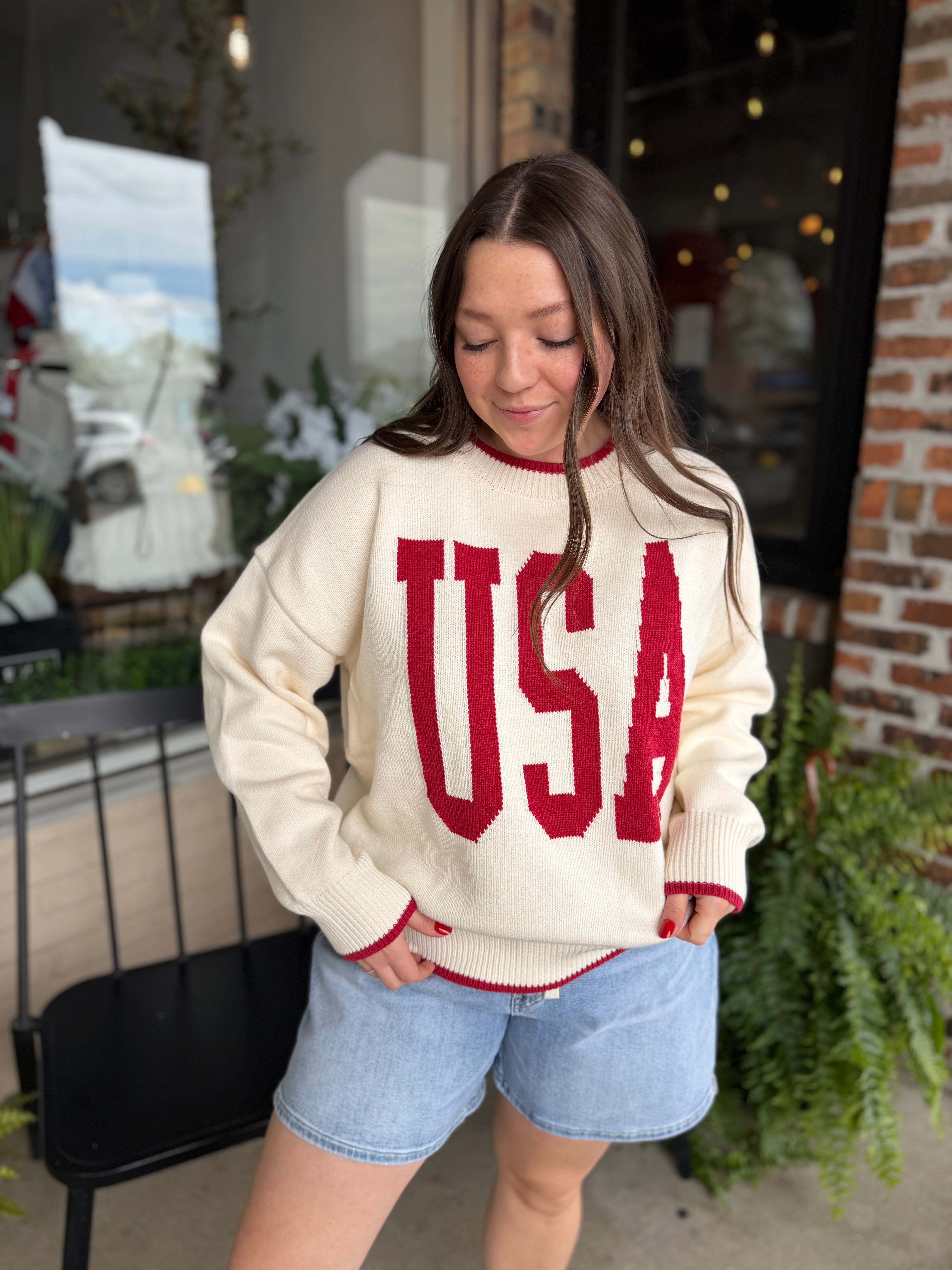 Long Sleeve Crew Neck "USA" Sweater