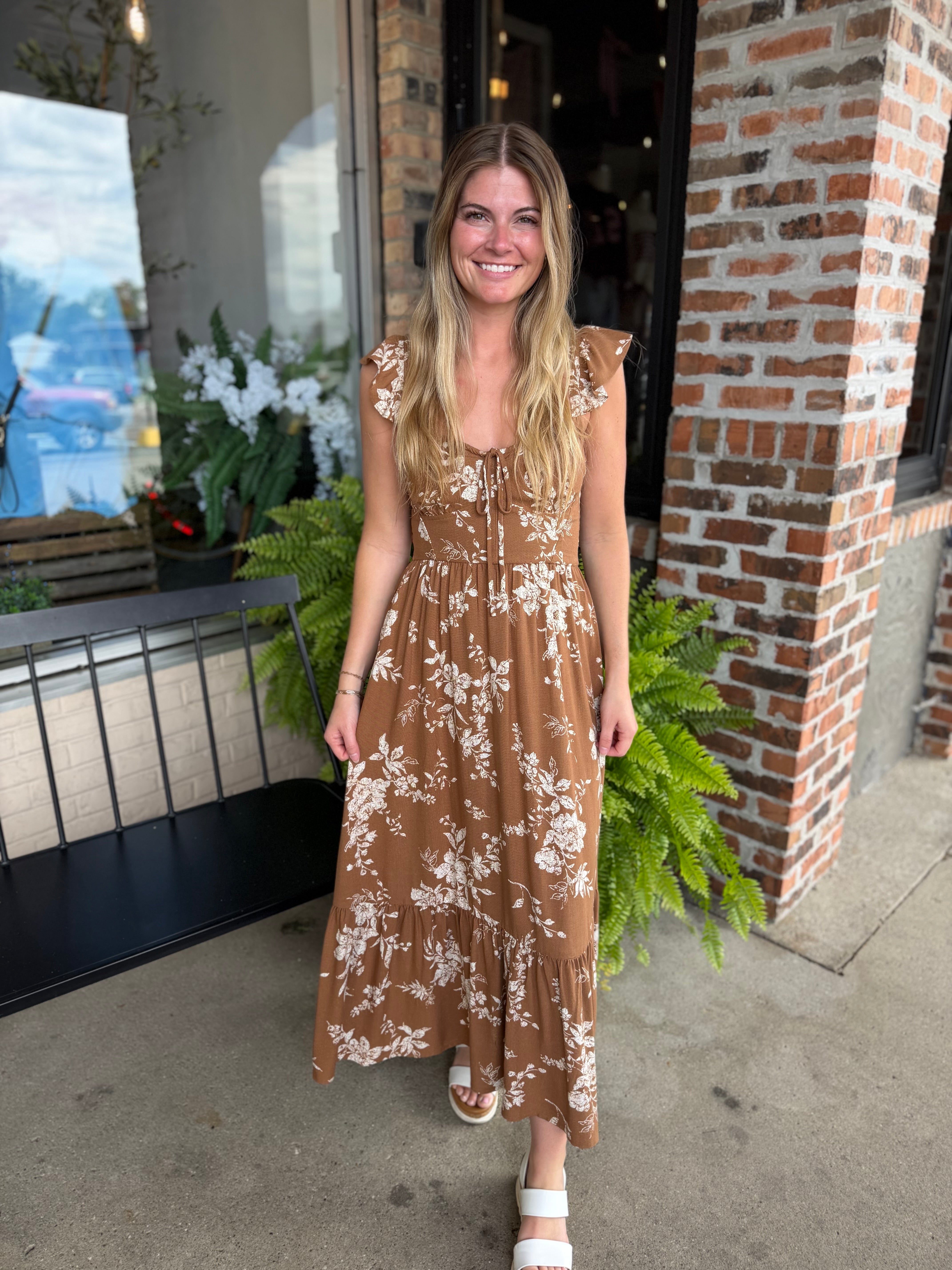 Brown Floral Midi Dress