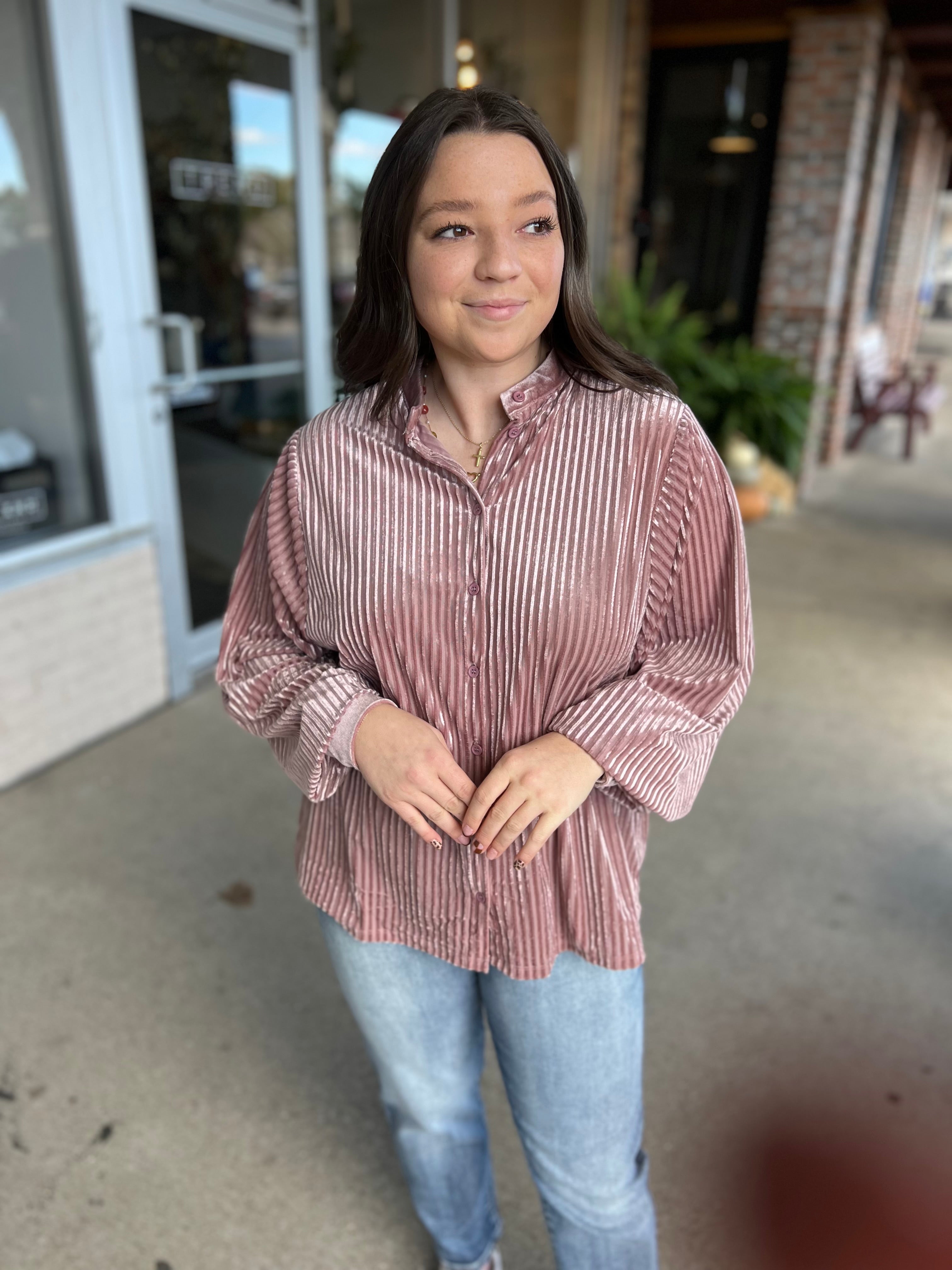 Mauve Velvet Stripe Blouse