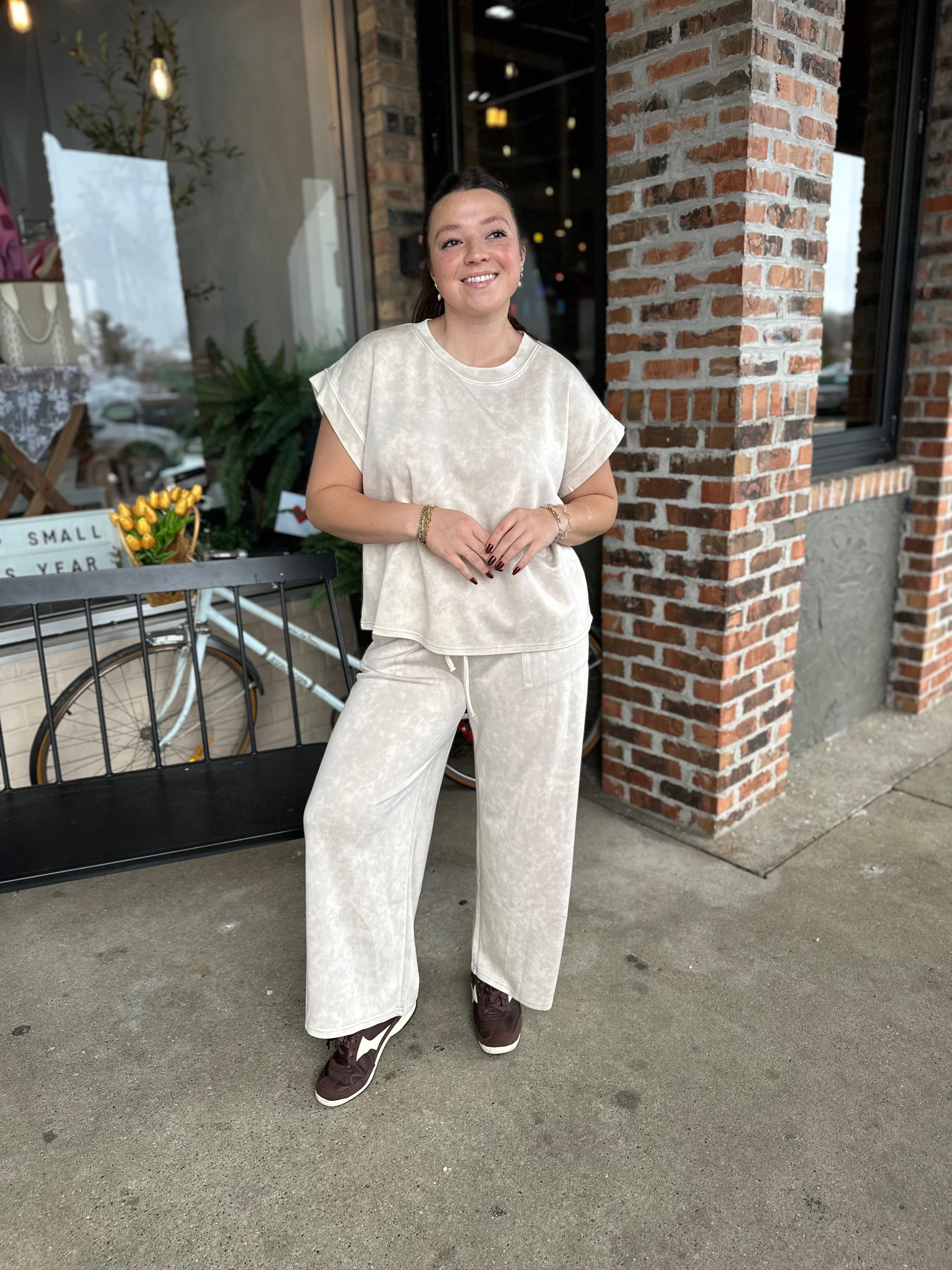 Bone Mineral Wash Wide Leg Bottoms