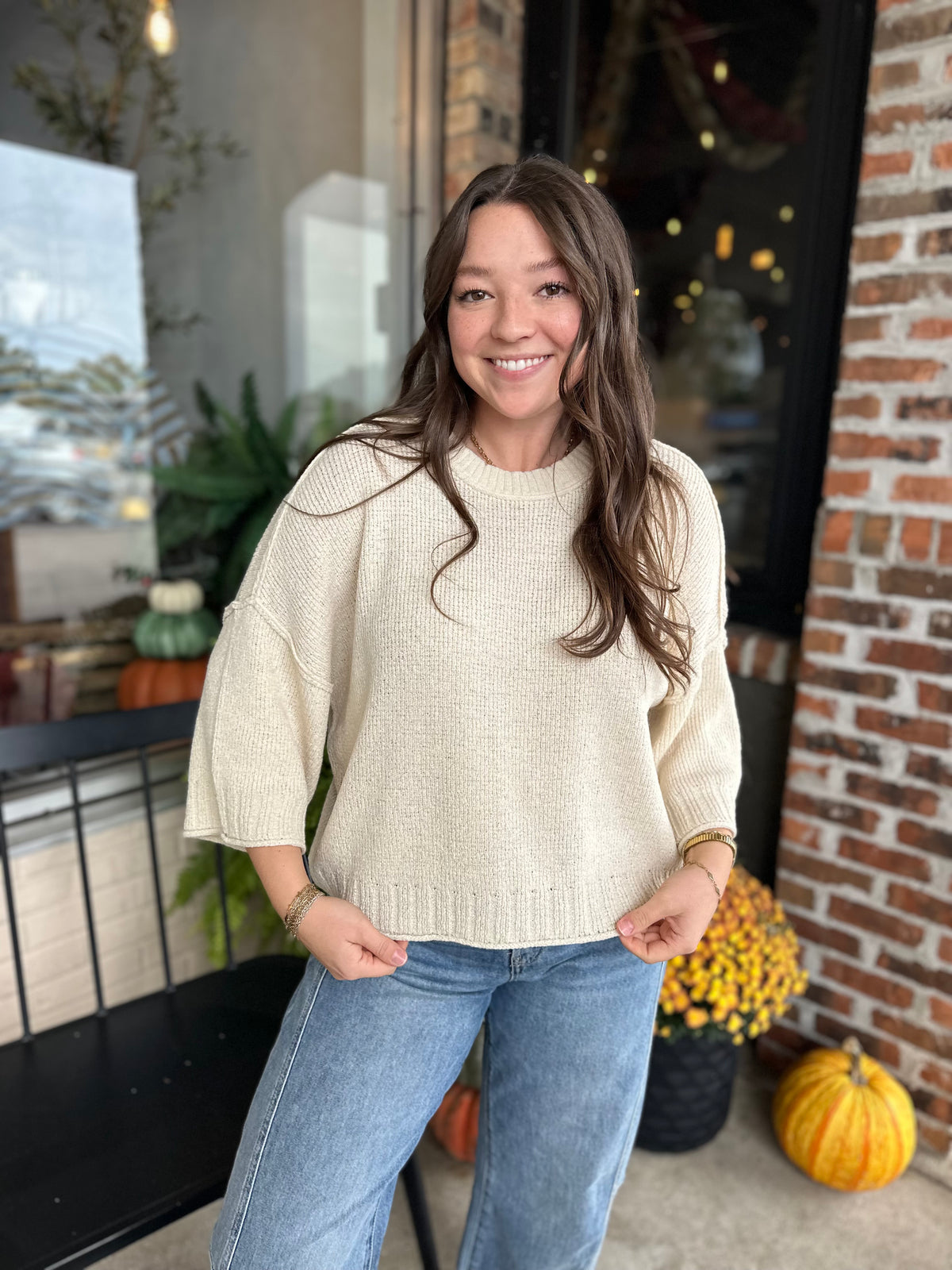 Natural Raw Edge Knit Top
