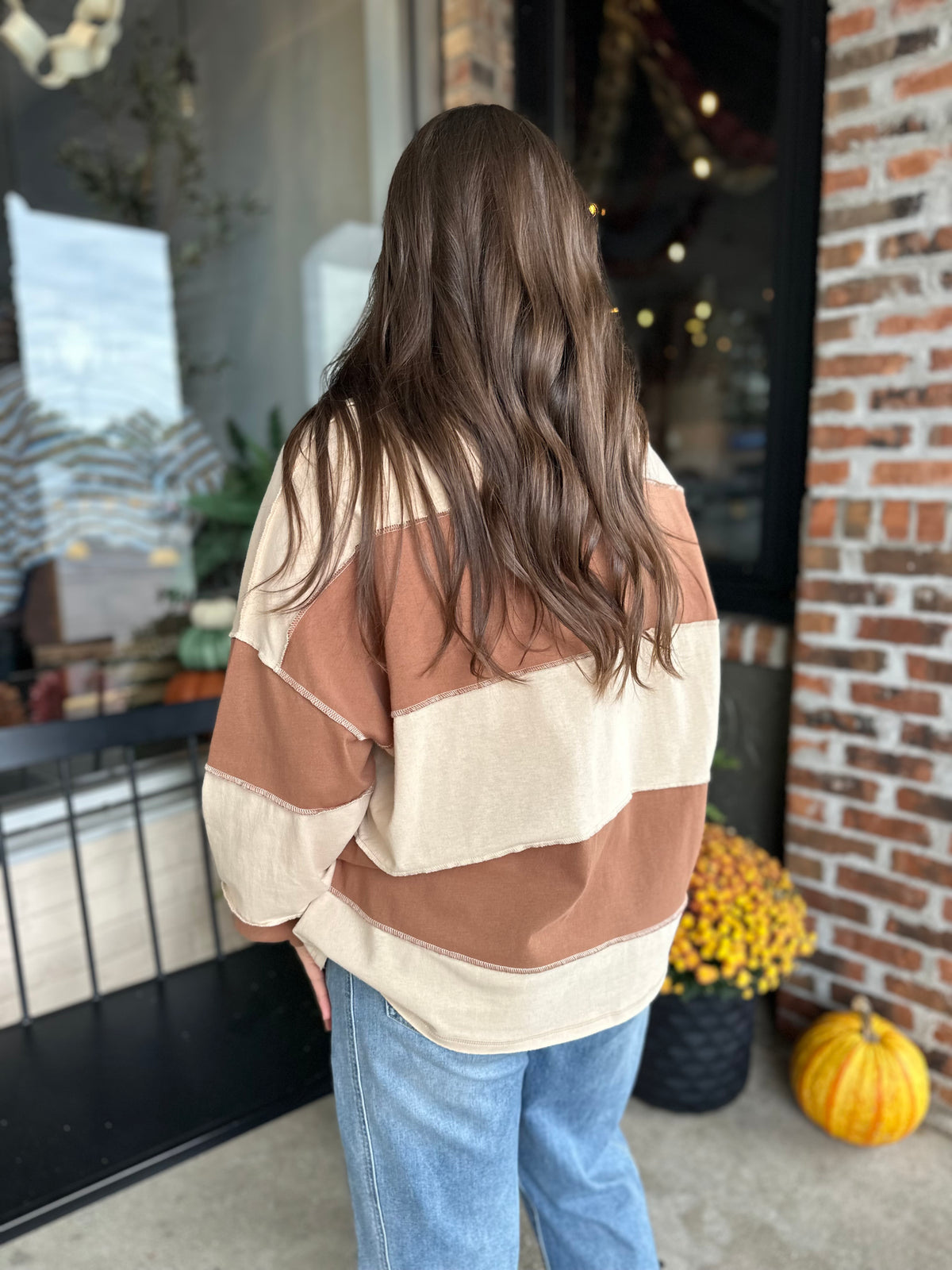 Natural Contrast Panel Slouchy Top