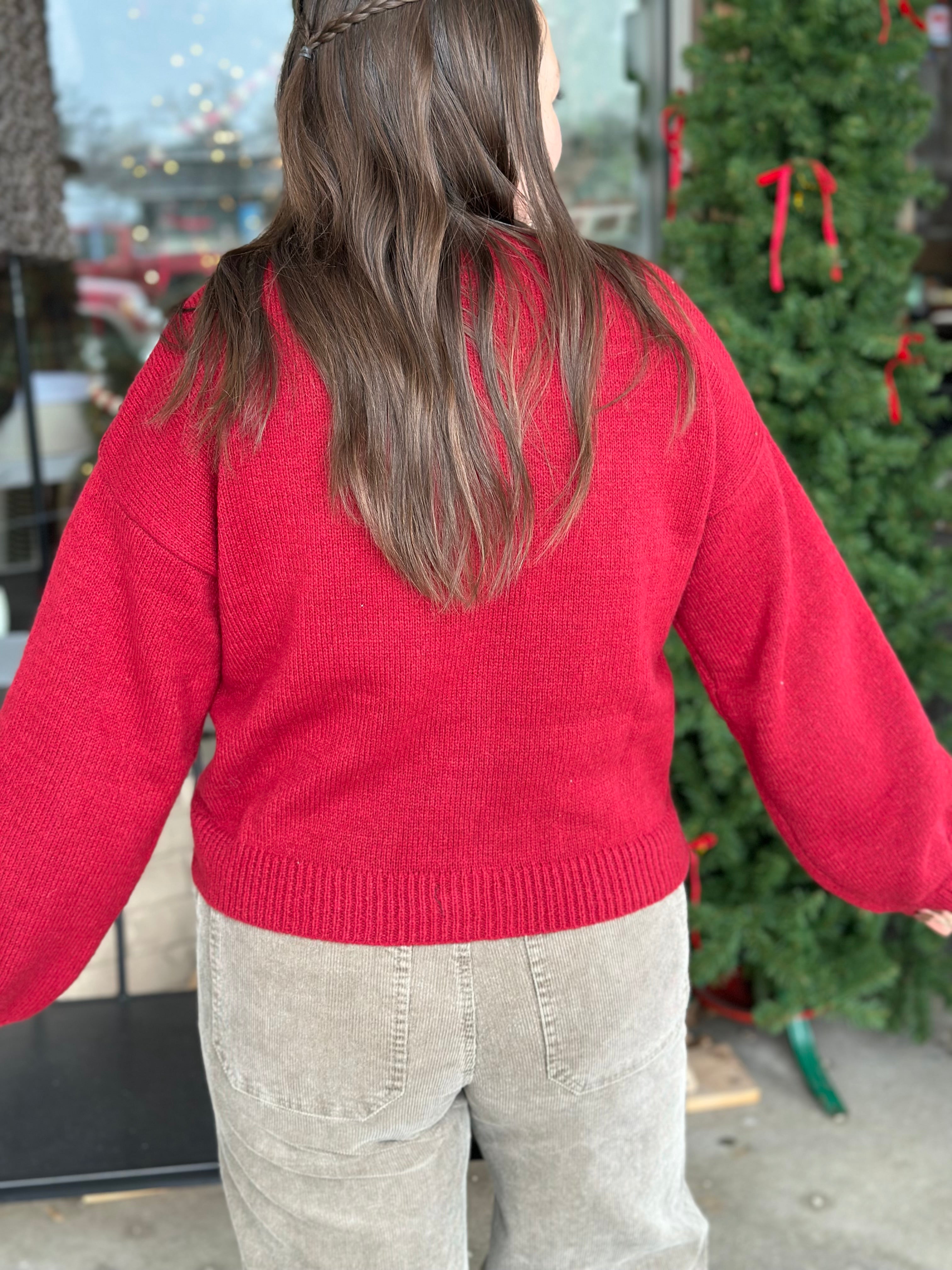 Deep Red Checker Toggle Cardi - FINAL SALE