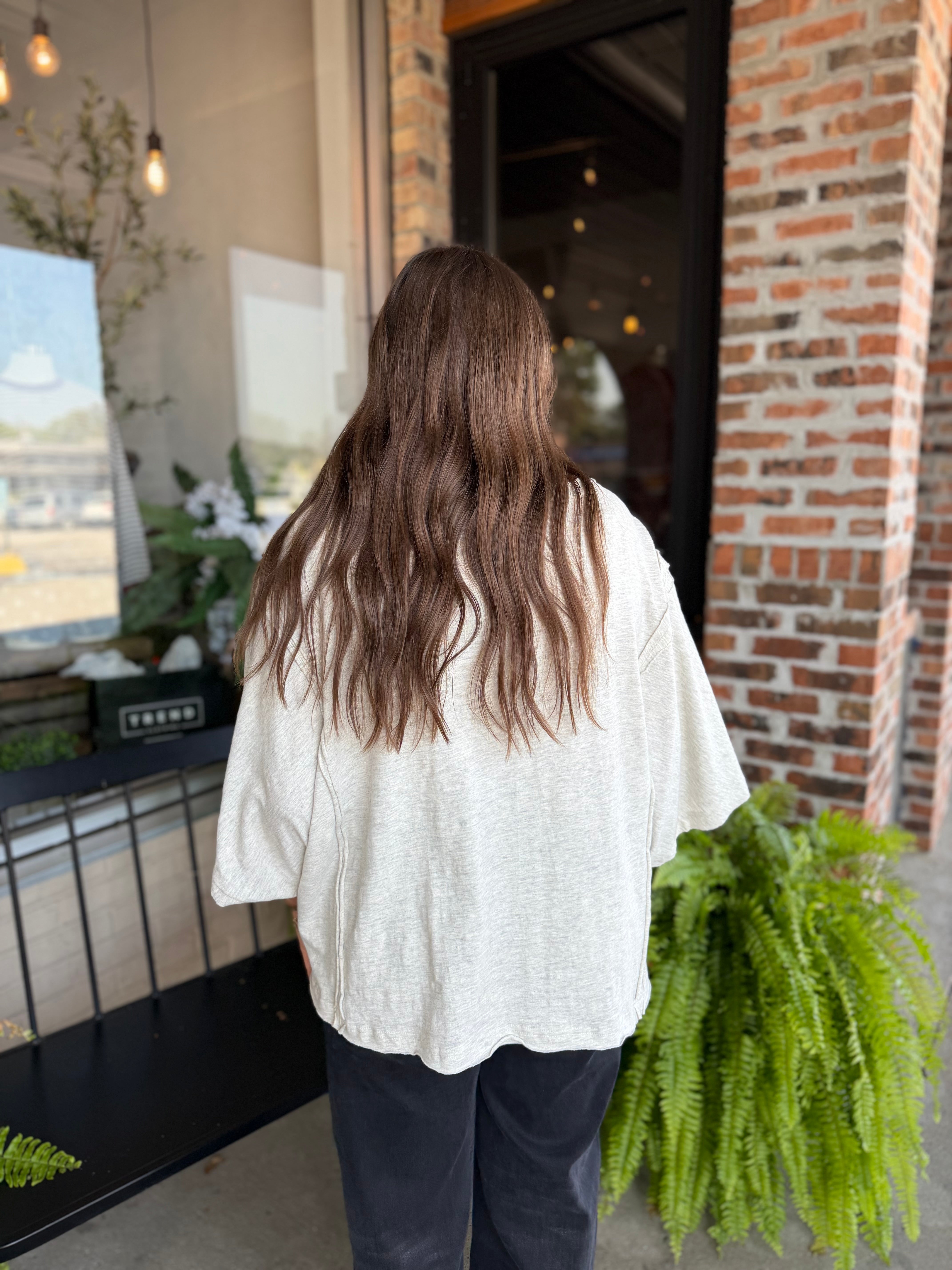 Grey Cotton Raw Edge Oversized Tee