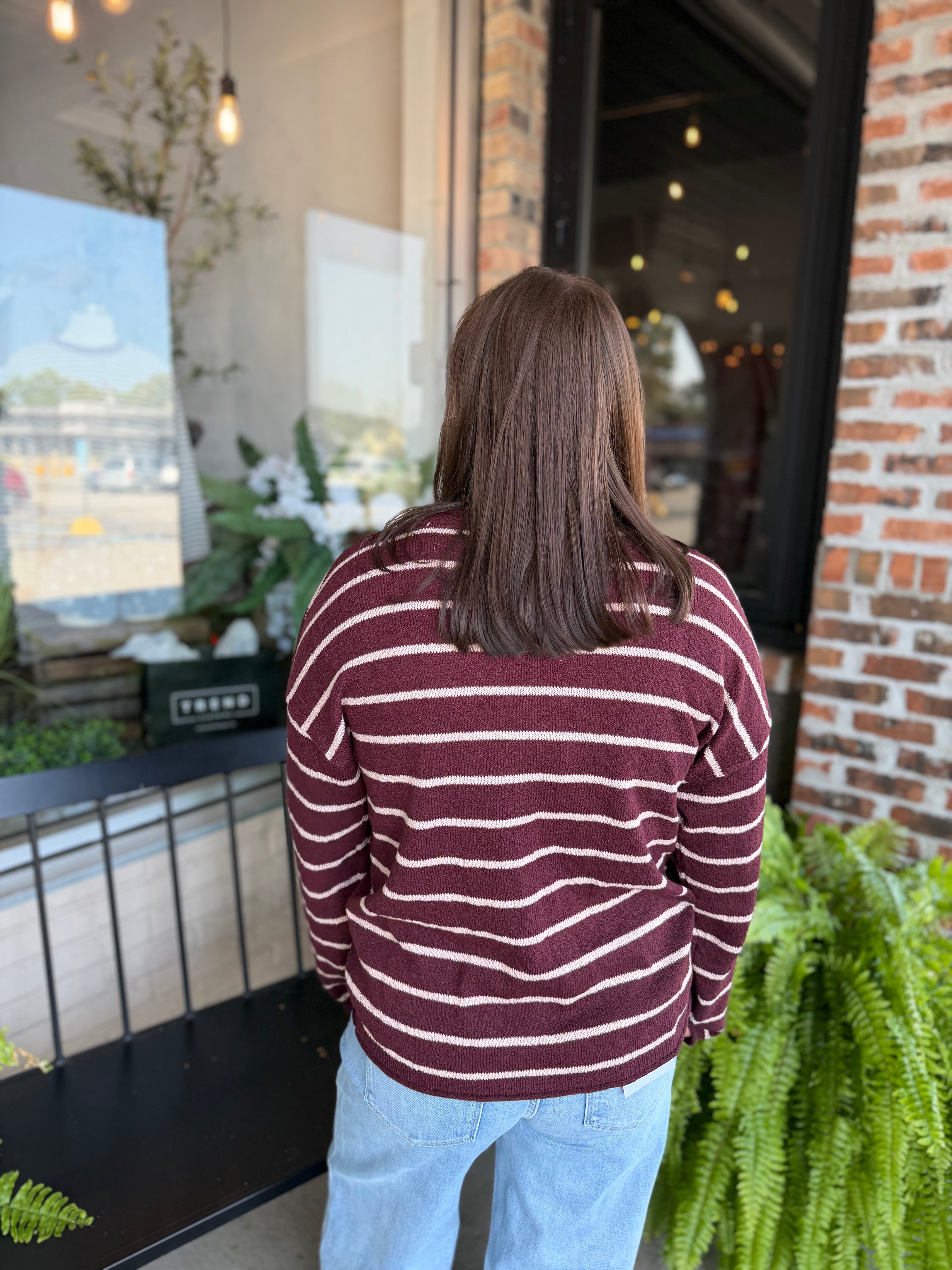 Burgundy Stripe Textured Sweater