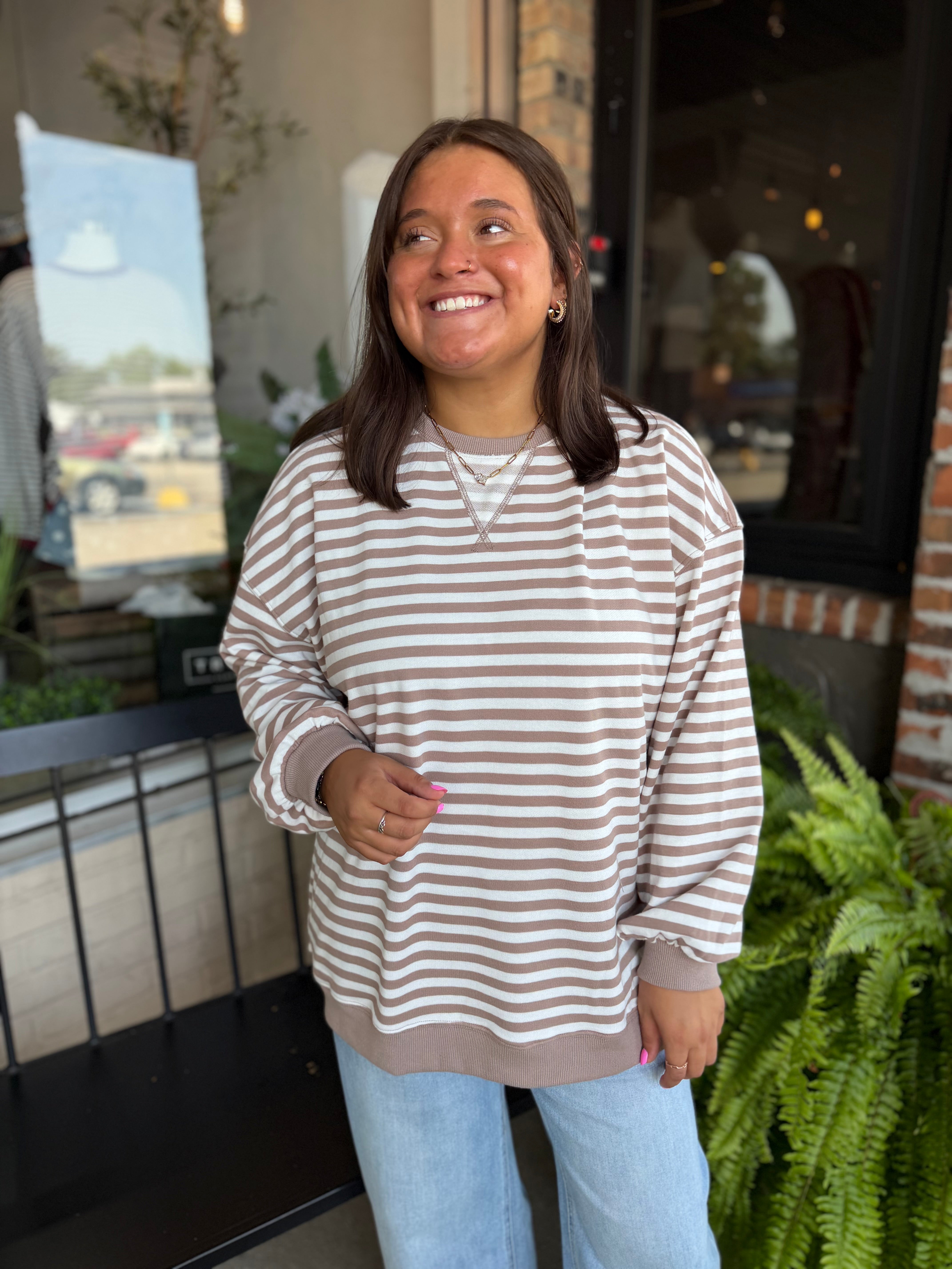 Taupe Striped Sweatshirt