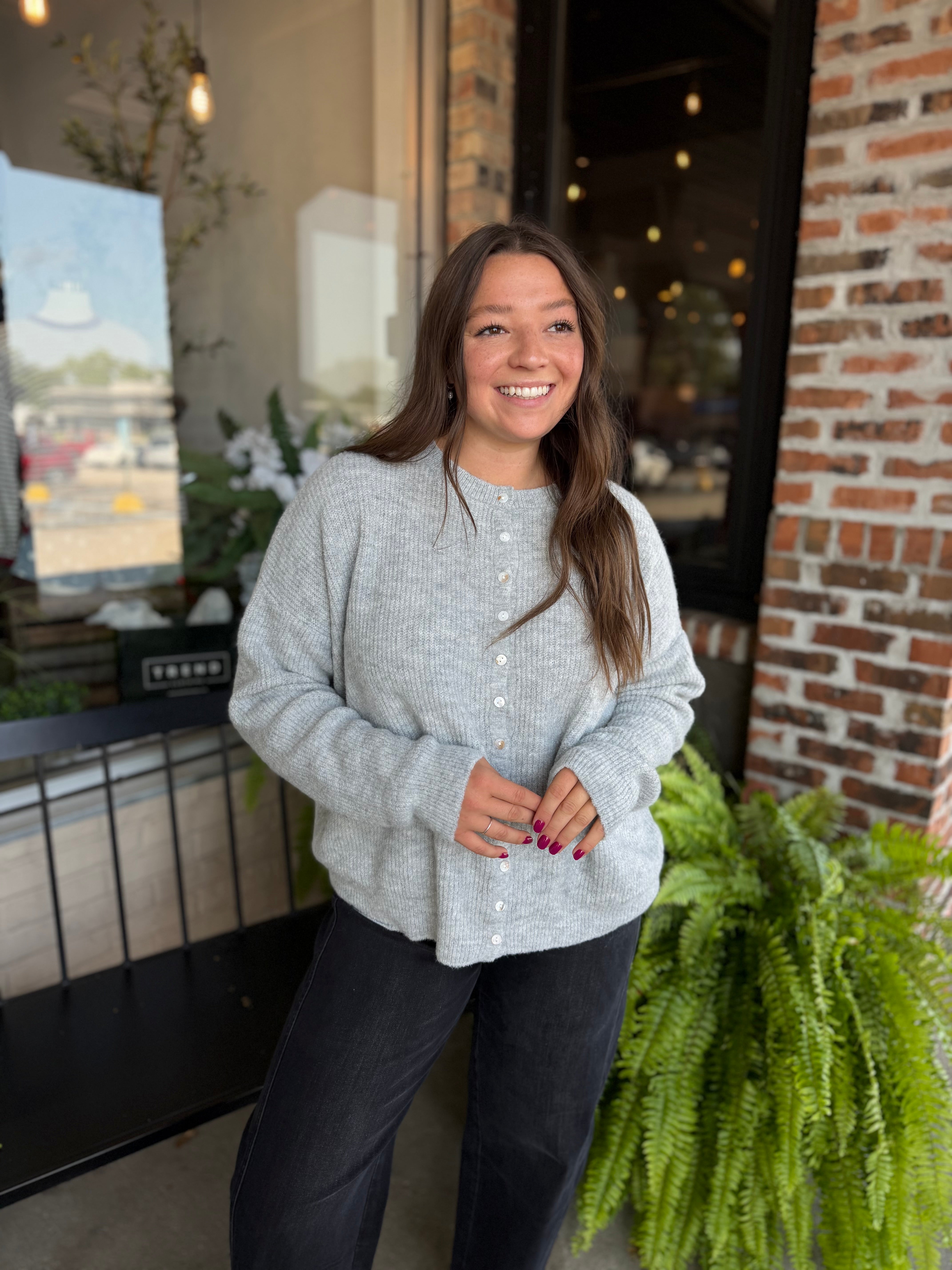 Heather Grey Ribbed Button-Front Cardigan