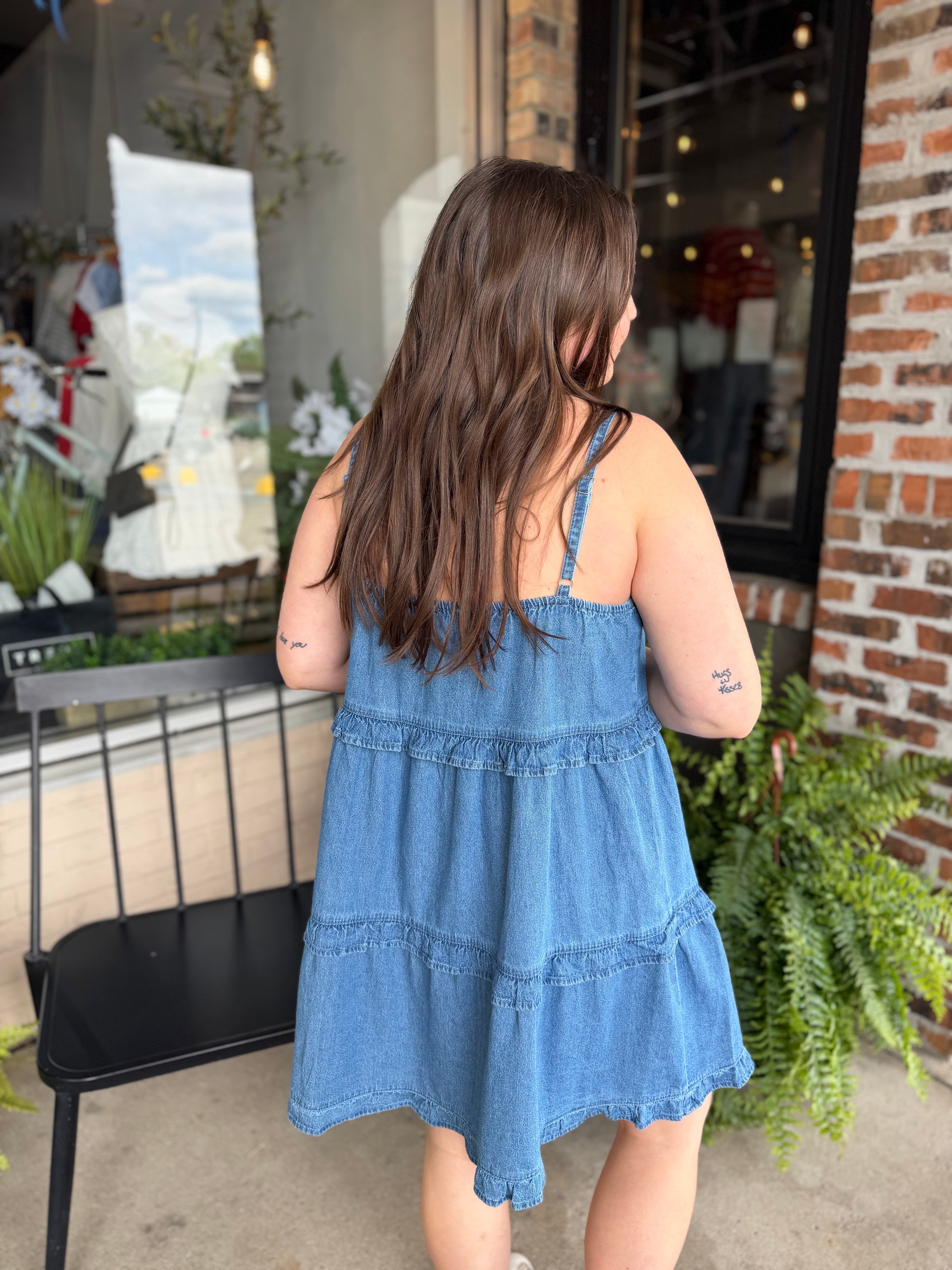 Denim Ruffle Mini Dress