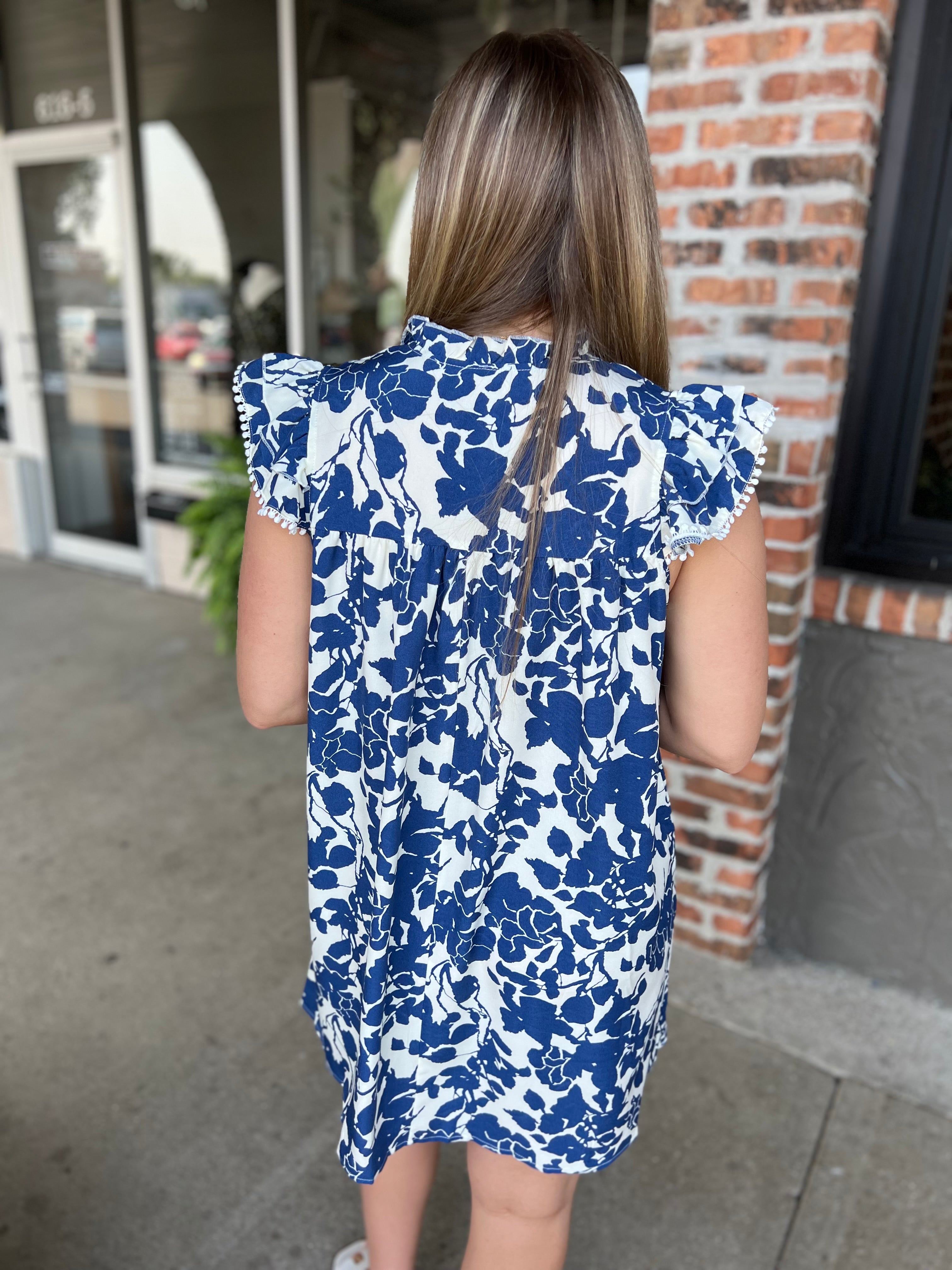 Blue Cap Sleeve Mini Dress