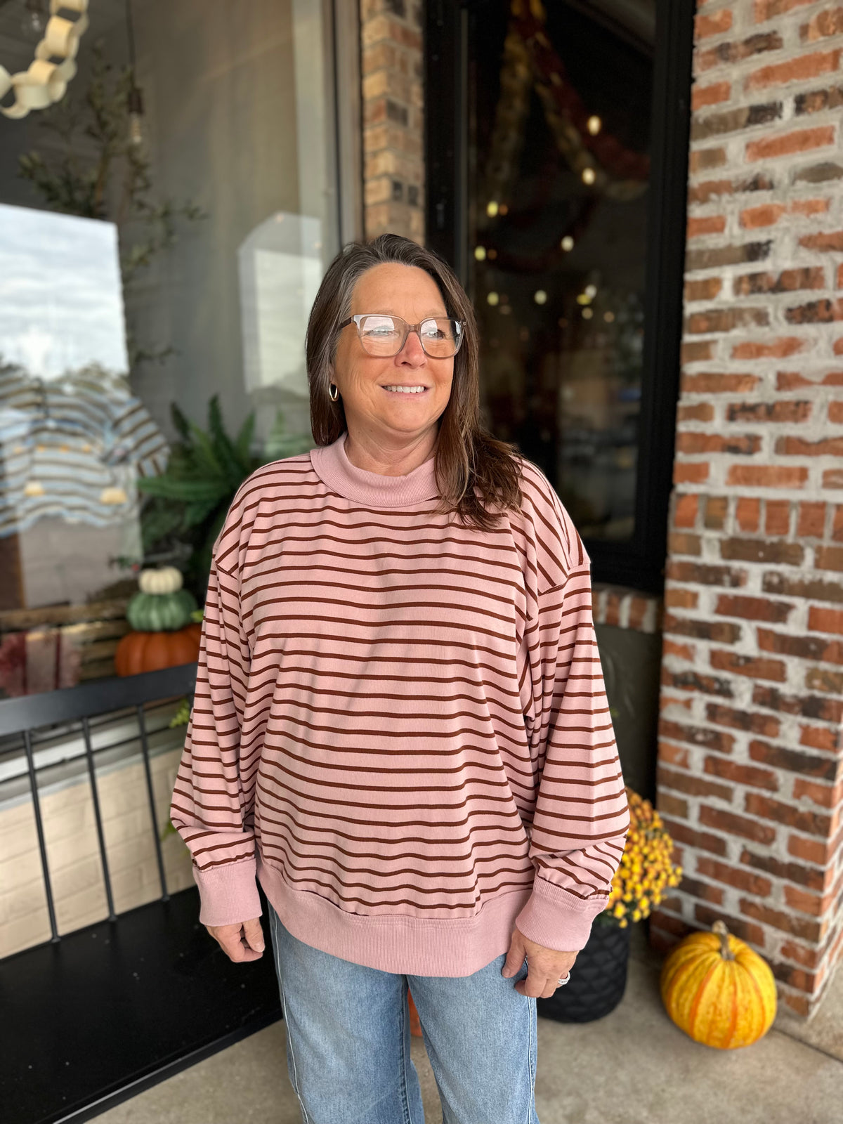 Pink Brown Striped Pullover