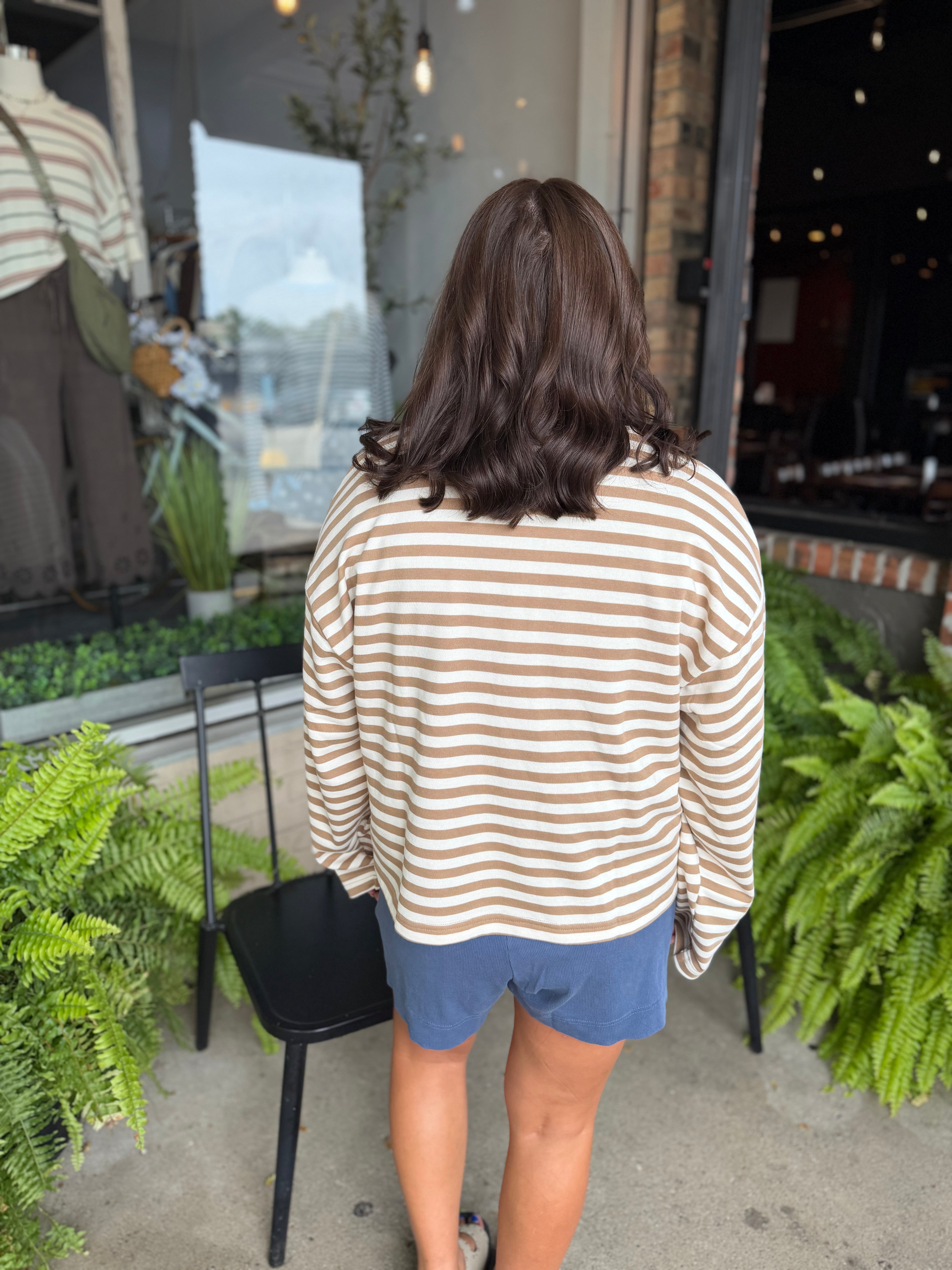 Tan Stripe Boxy Knit Long Sleeve