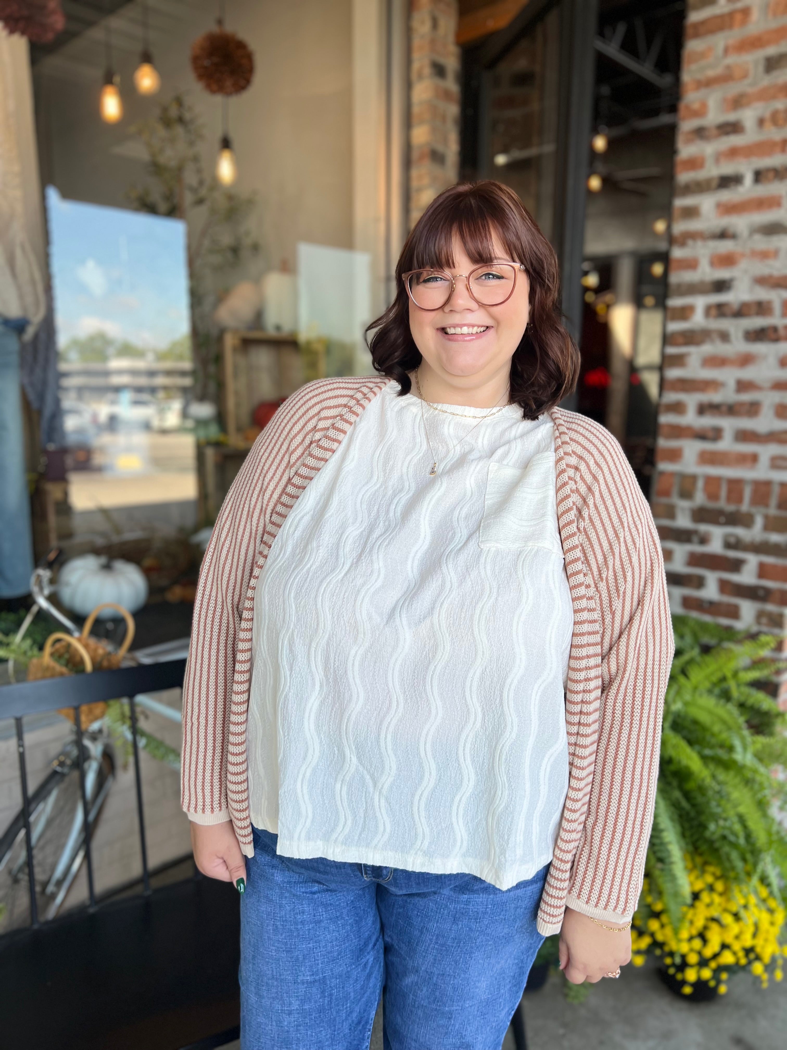 Plus Auburn Striped Cardi