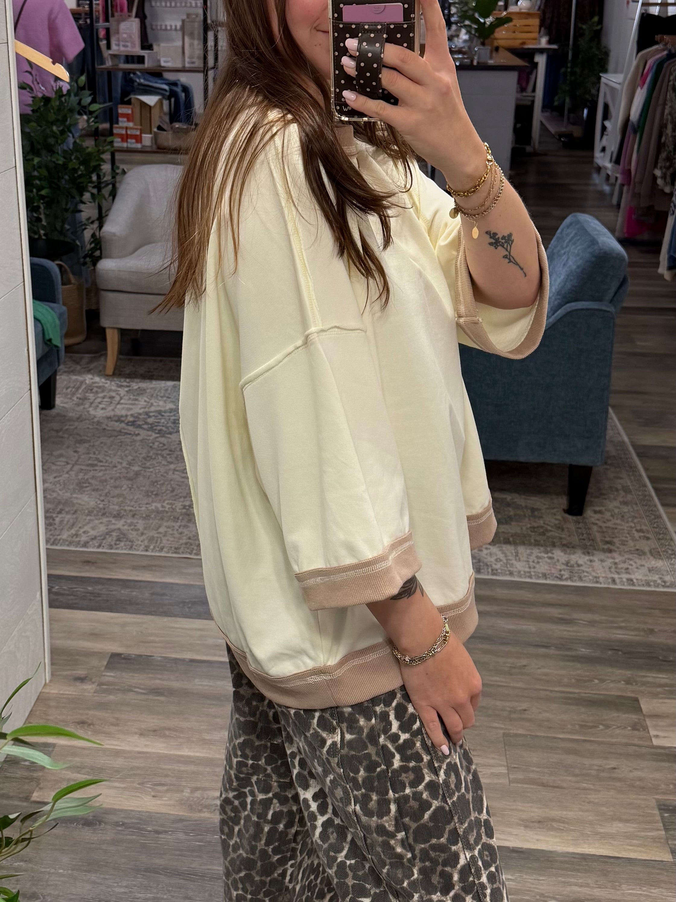 Ivory Mineral-Washed Oversized French Terry Top