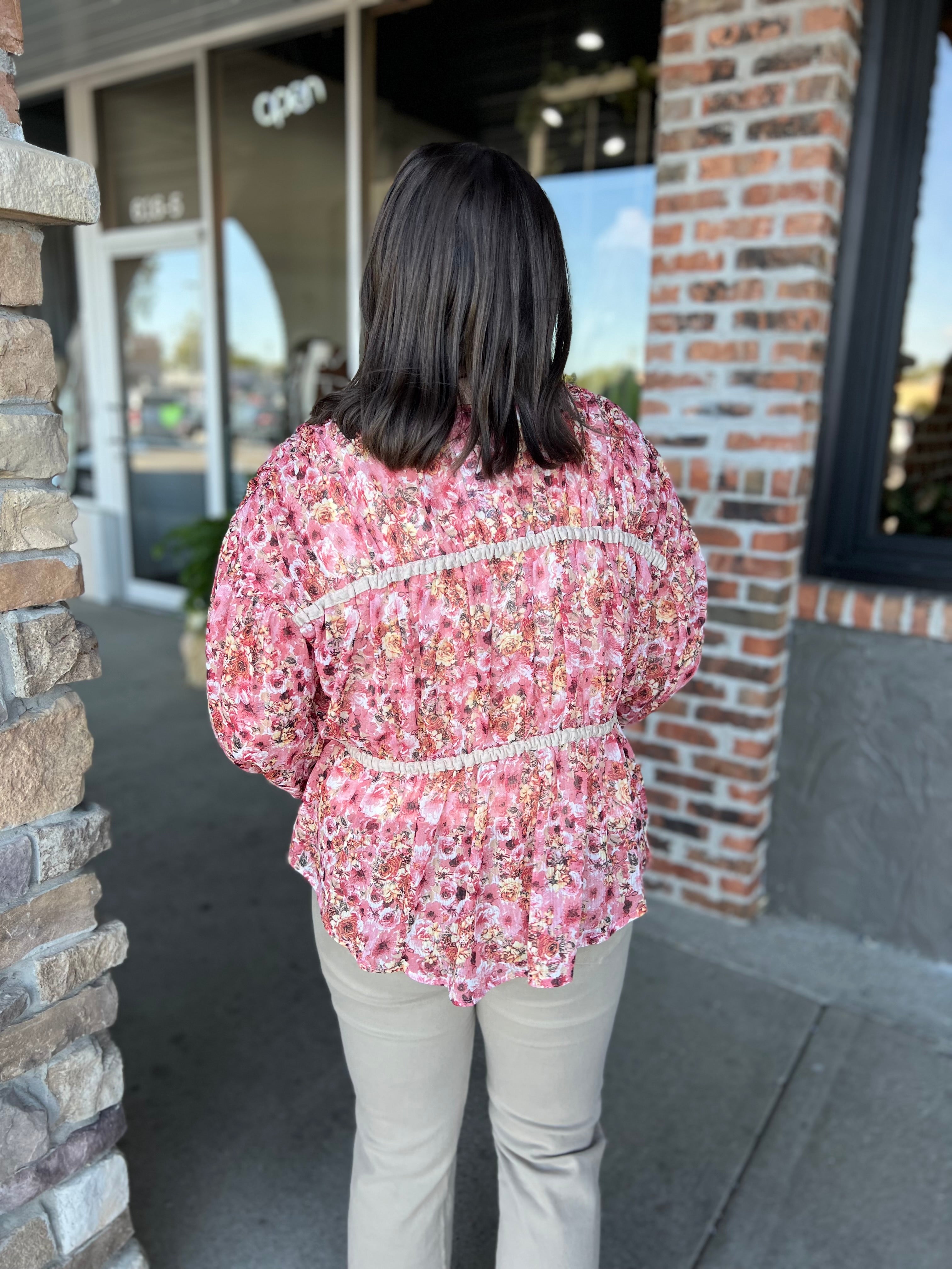 Rose Floral Tie-Front Top