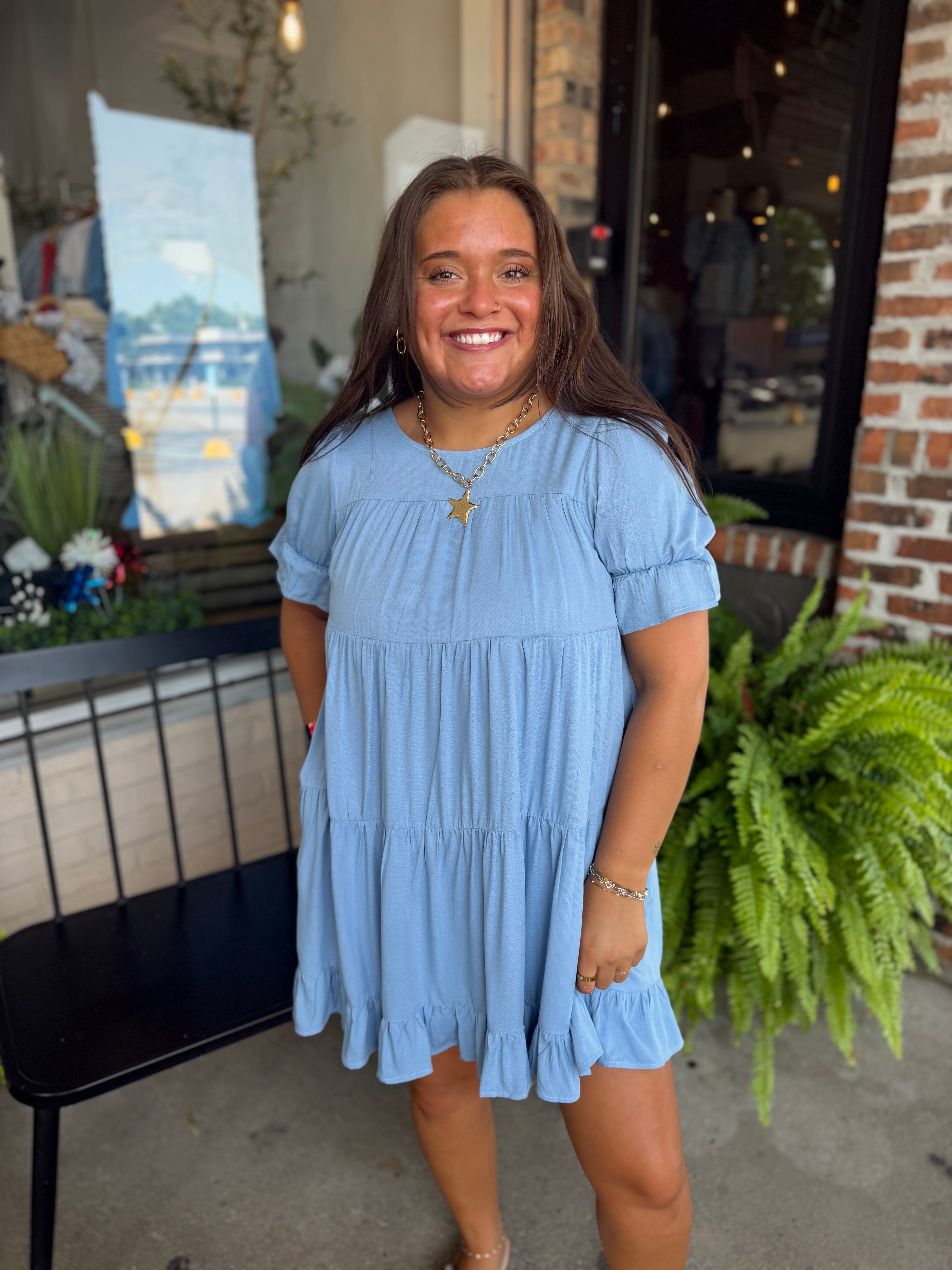 Blue Tiered Ruffle Babydoll Mini Dress