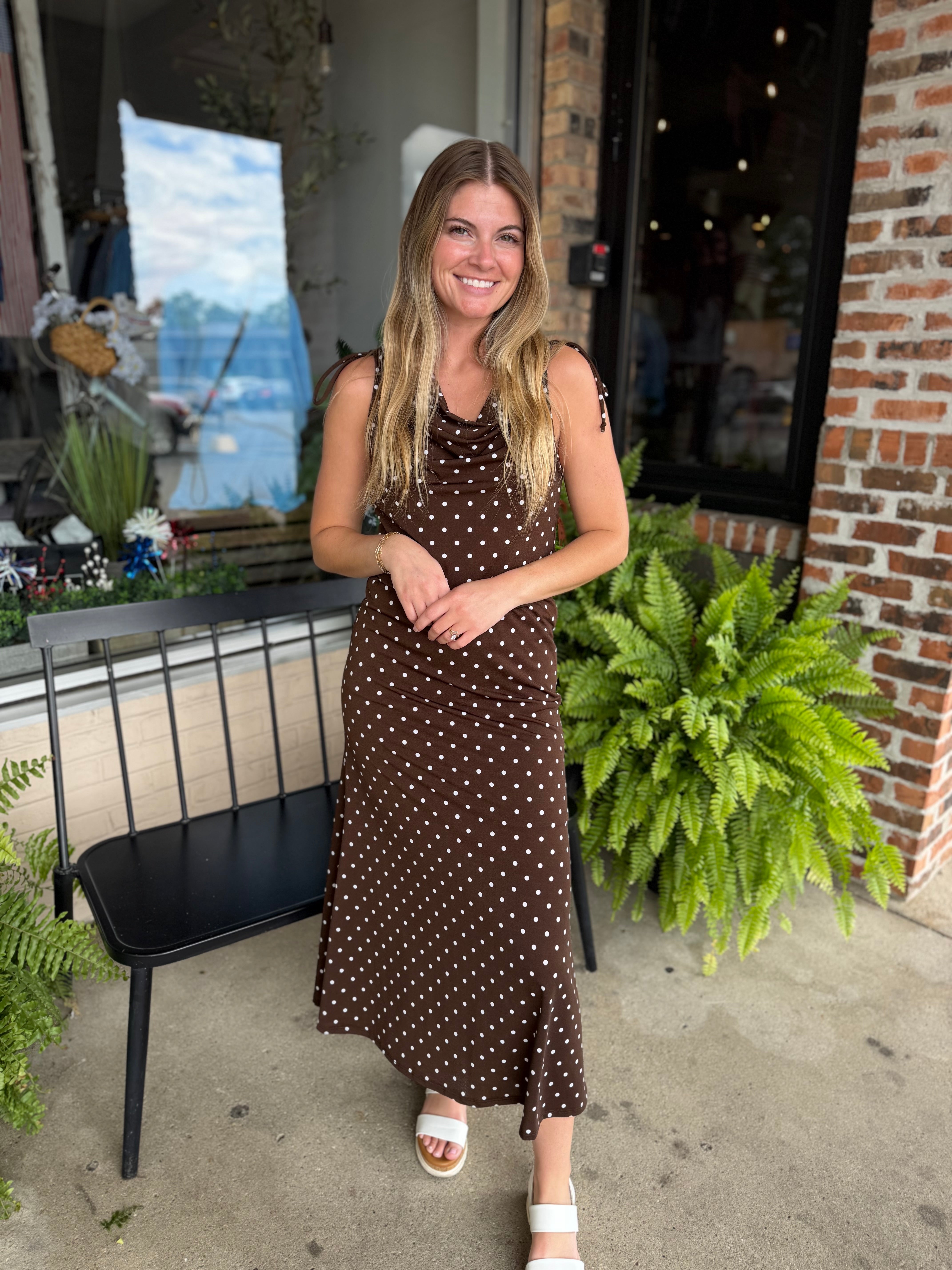 Brown Ivory Dot Midi Skirt