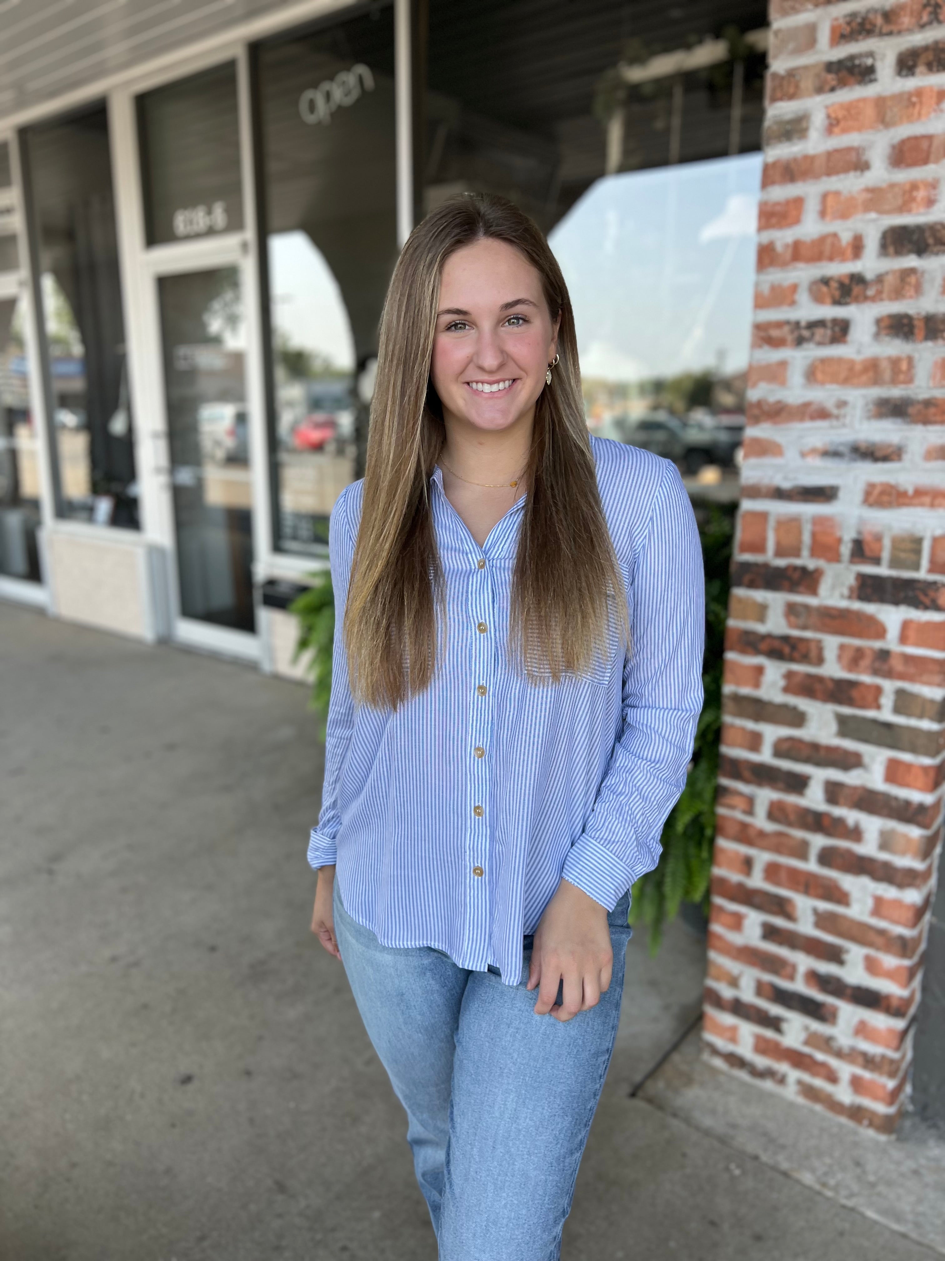 Navy Striped Button Down - FINAL SALE