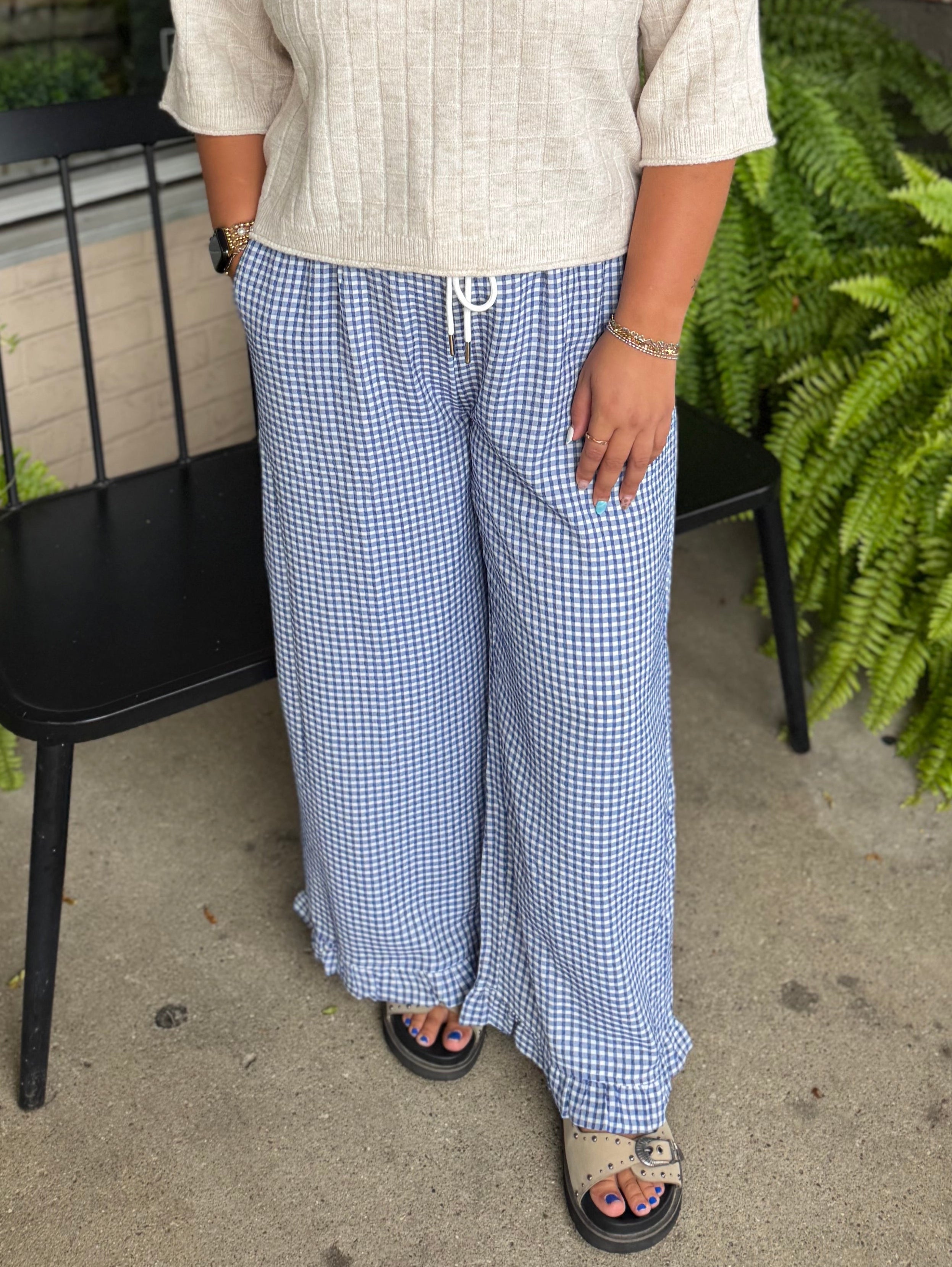 Navy Checkered Gingham Pants