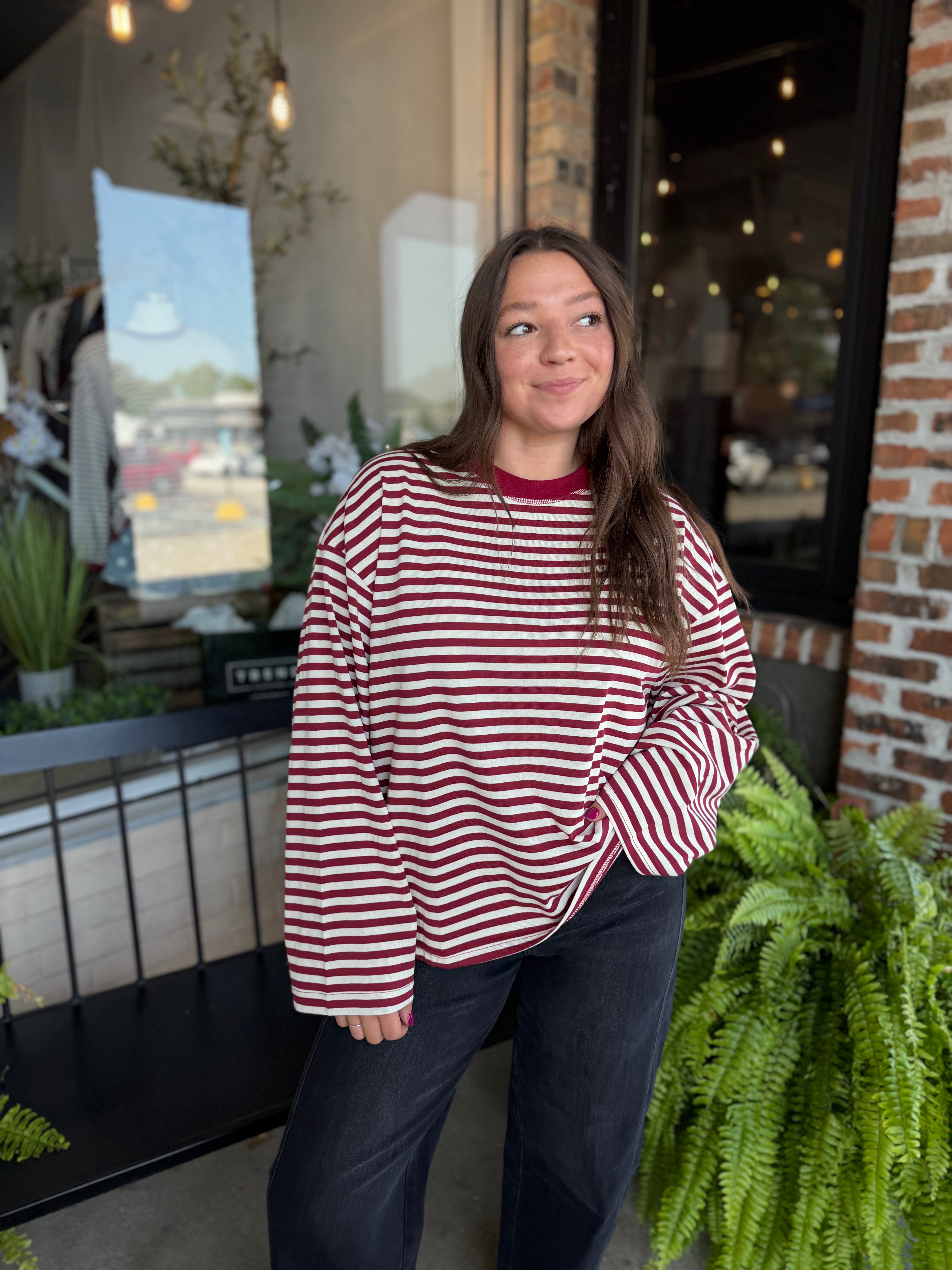 Red Stripe Long Sleeve Top