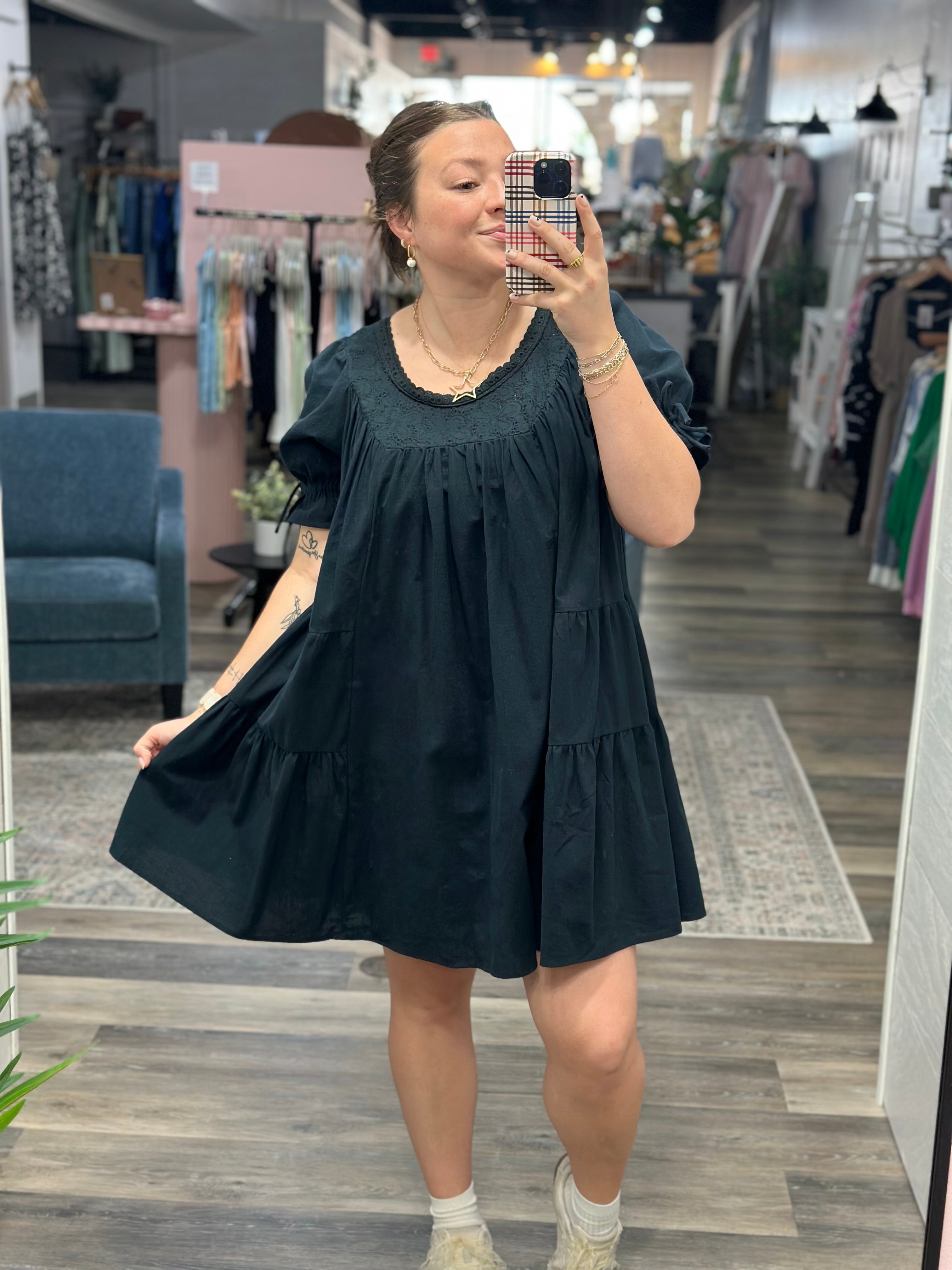 Navy Puff Sleeve Dress