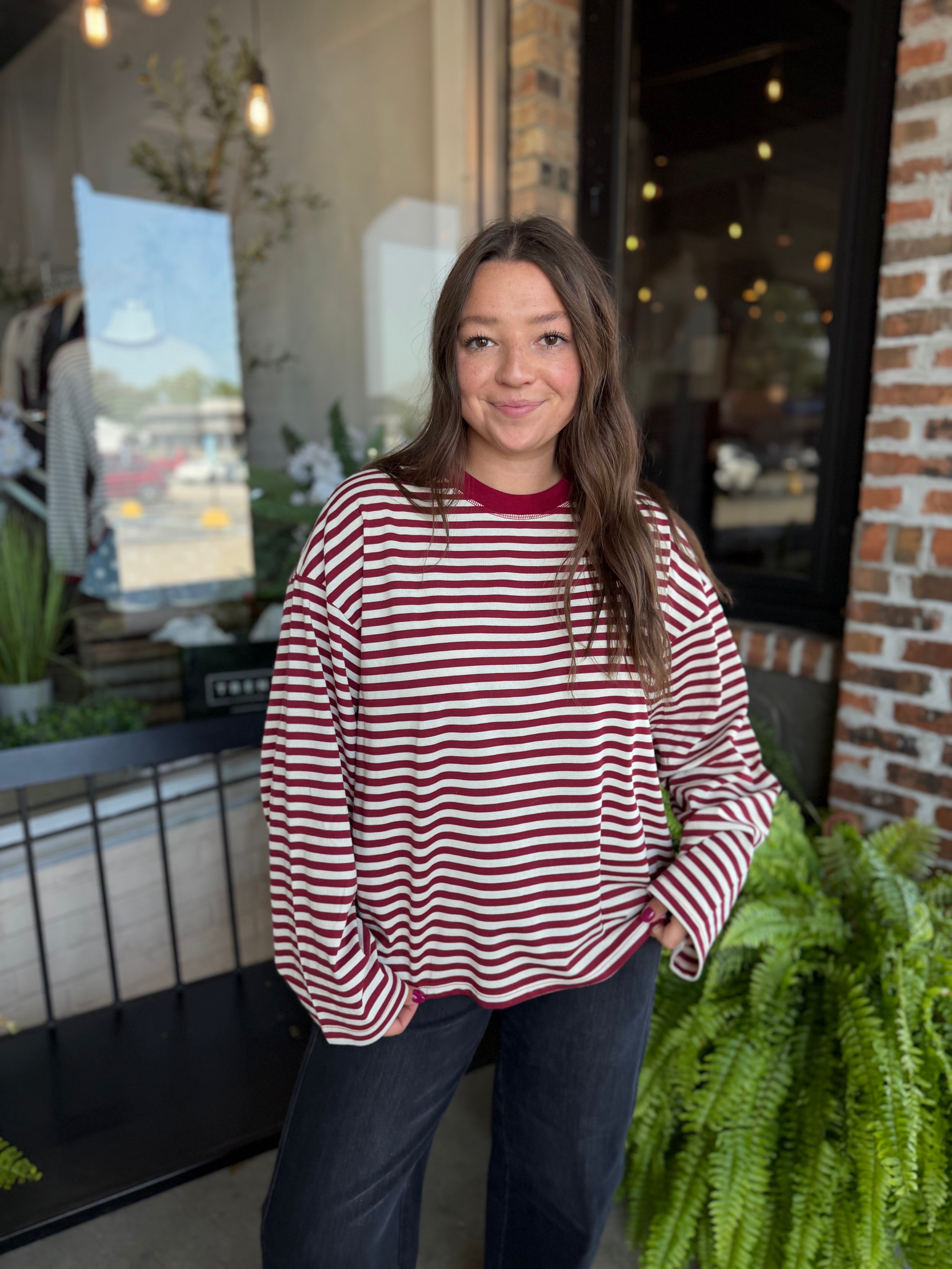 Red Stripe Long Sleeve Top
