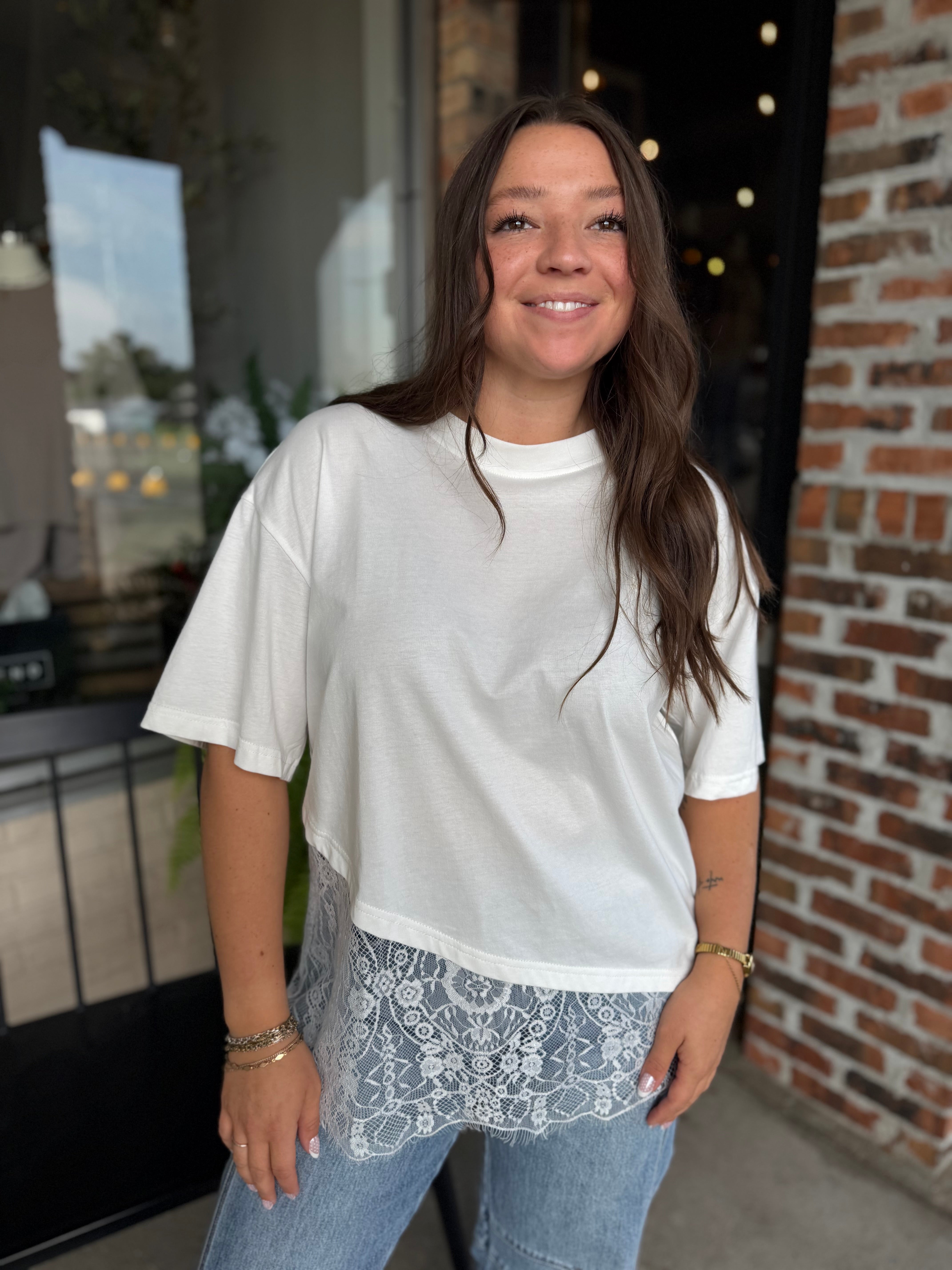 White Lace Trimmed T-Shirt