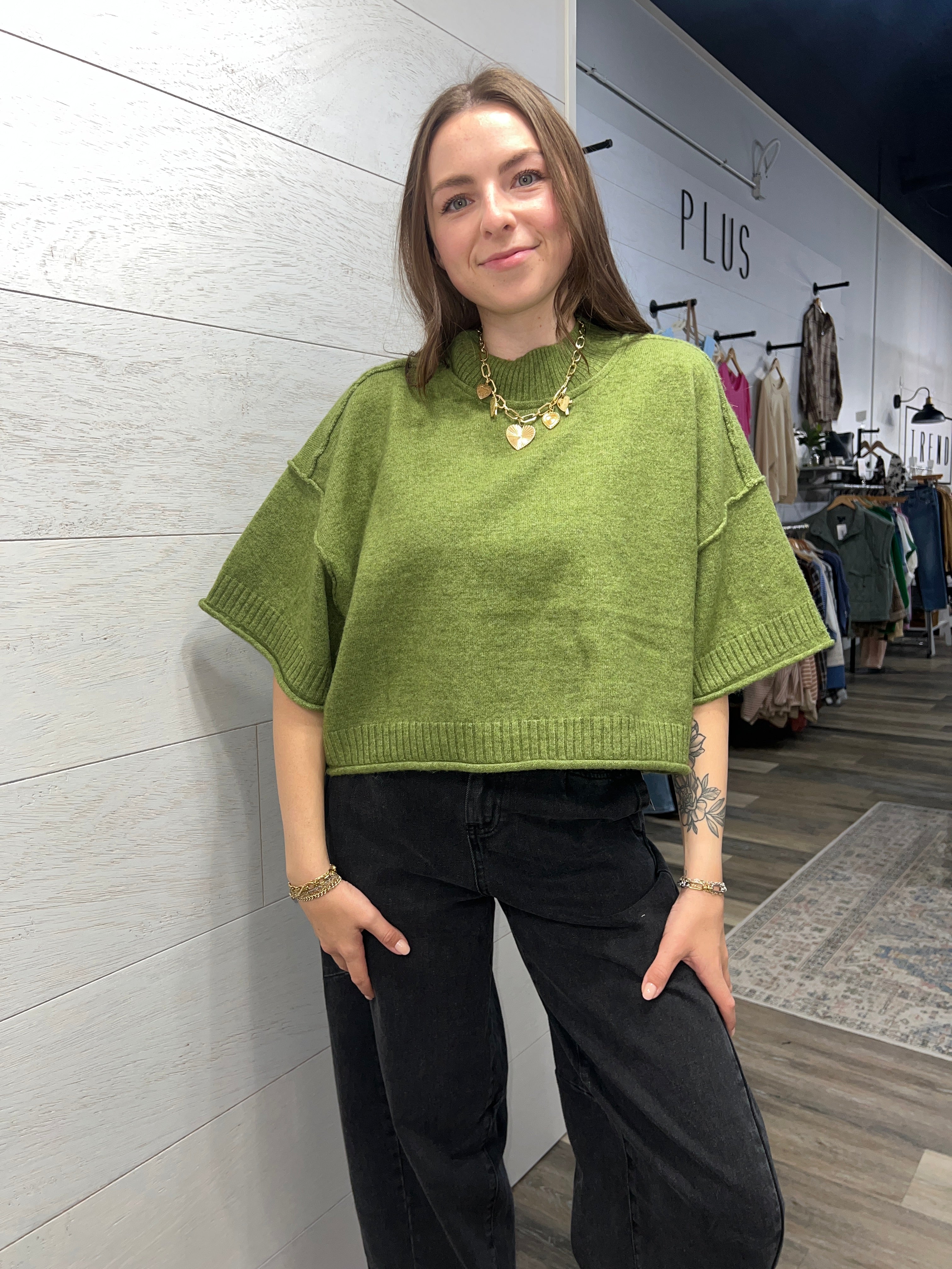 Green Marled Mock Neck Sweater - FINAL SALE