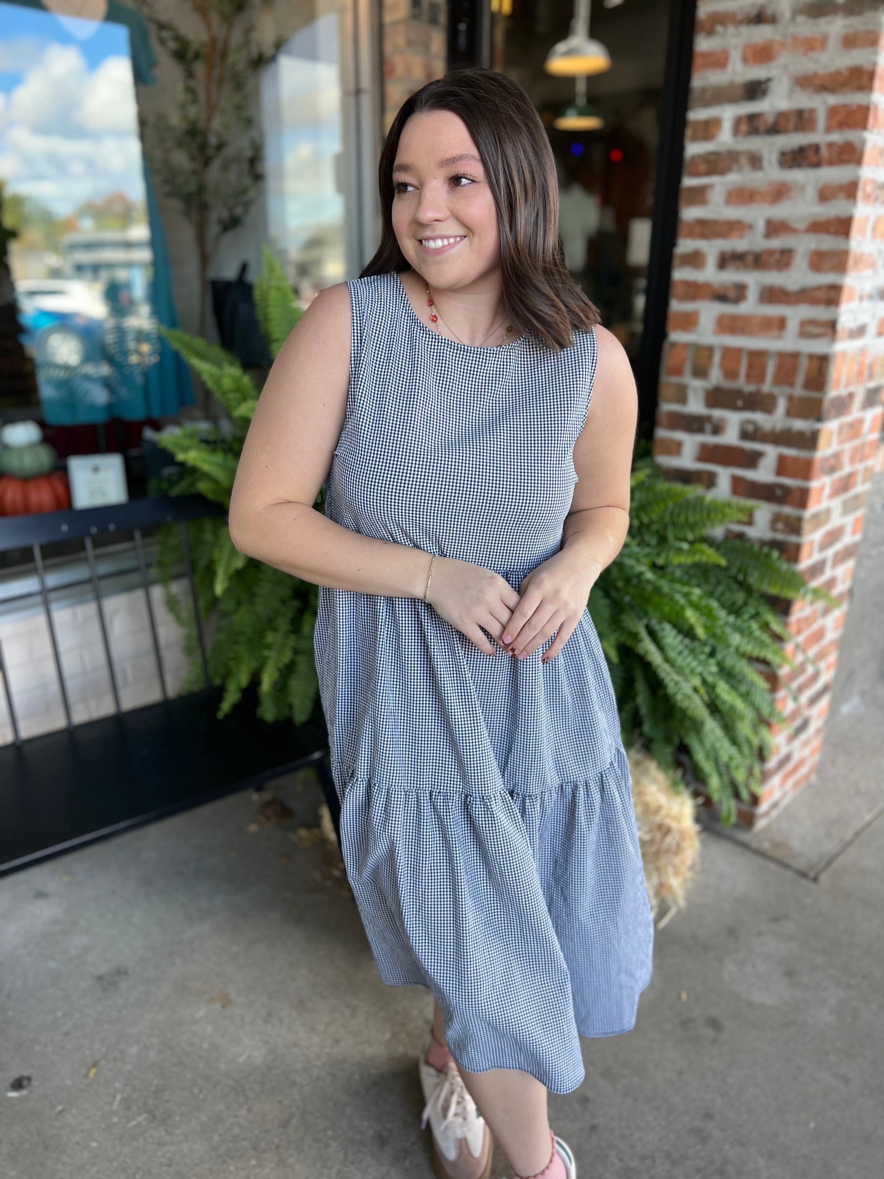 Black Gingham Tiered Dress