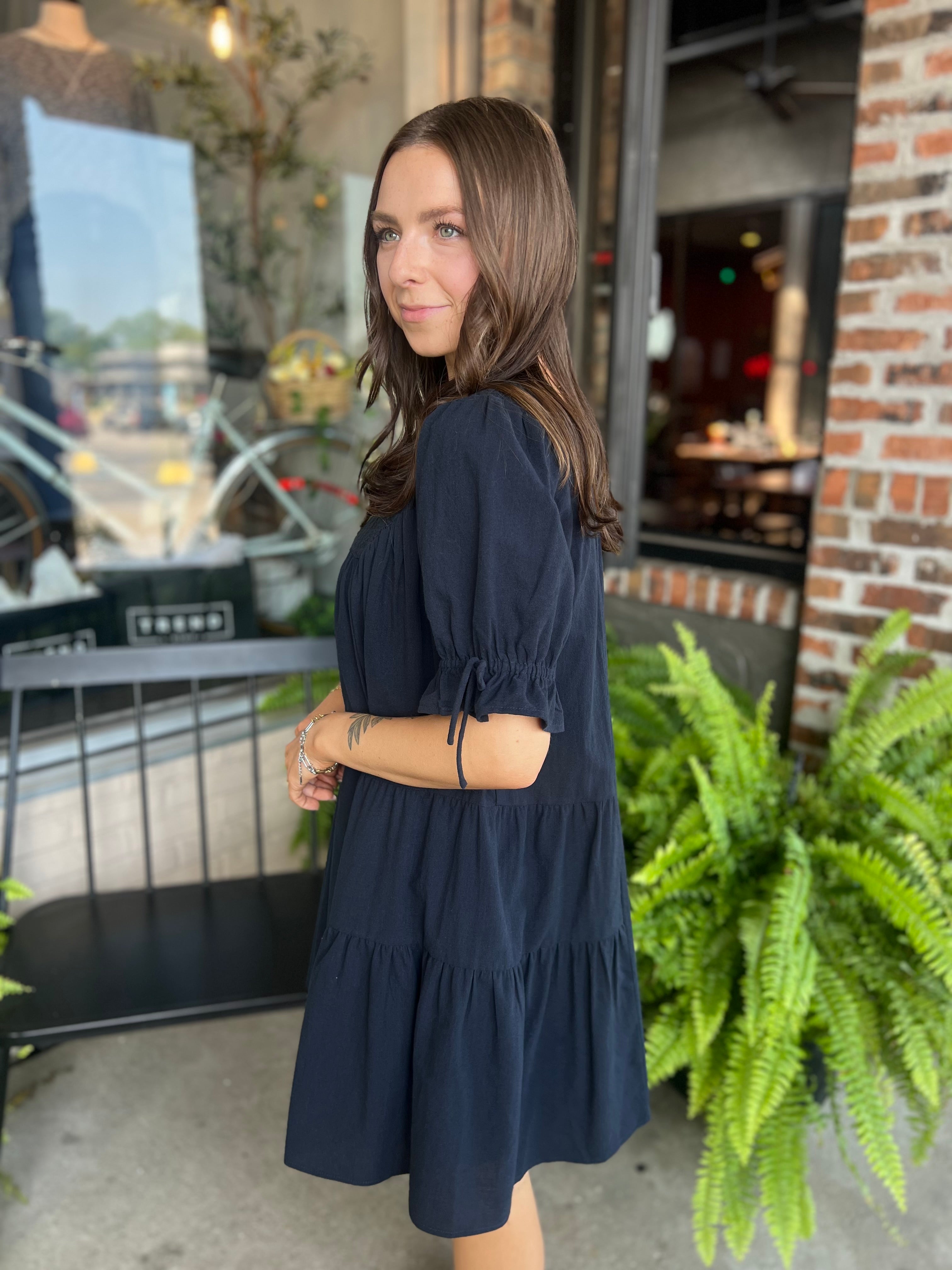 Navy Puff Sleeve Dress
